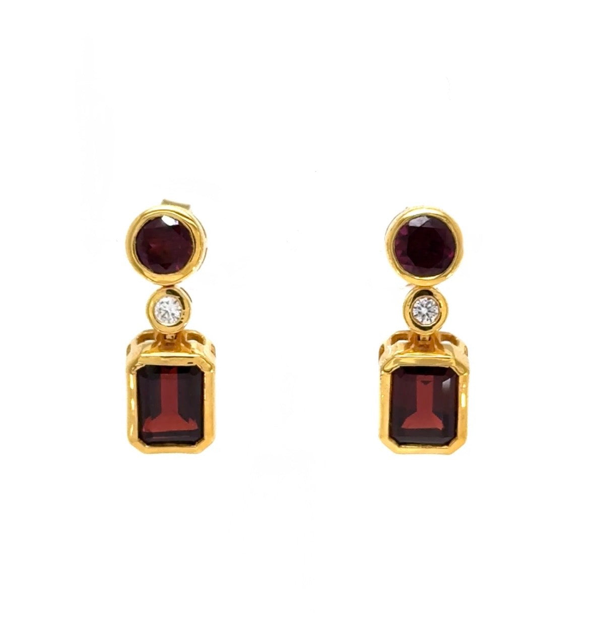 Double Gem Drop Lab Dia Gold-plated Studs Earrings