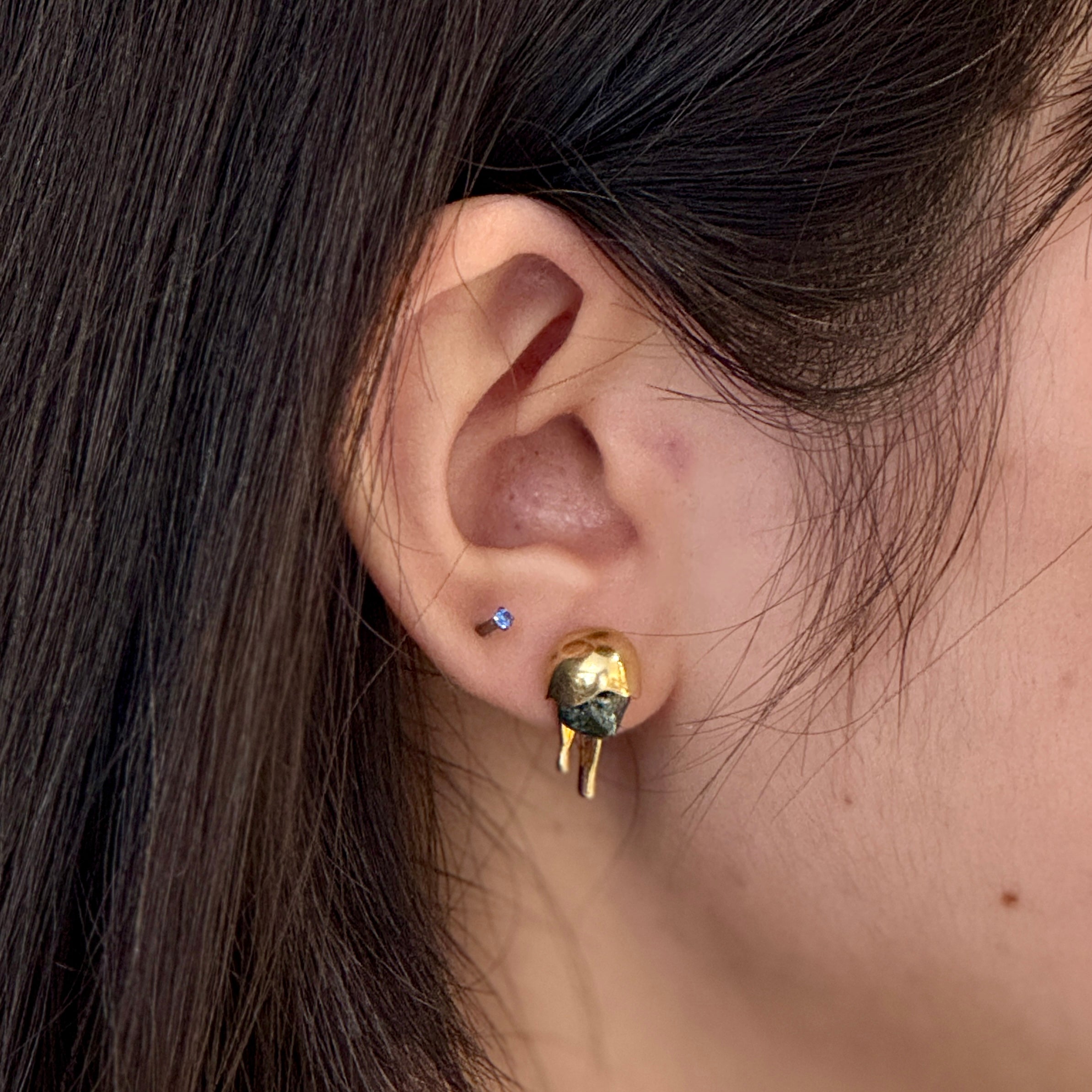 Rock diamond Pot Drip Vermeil Gold Studs Earrings