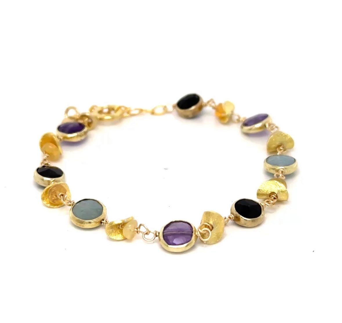 Trio Circle Gem Bezel Half Moon Bracelet