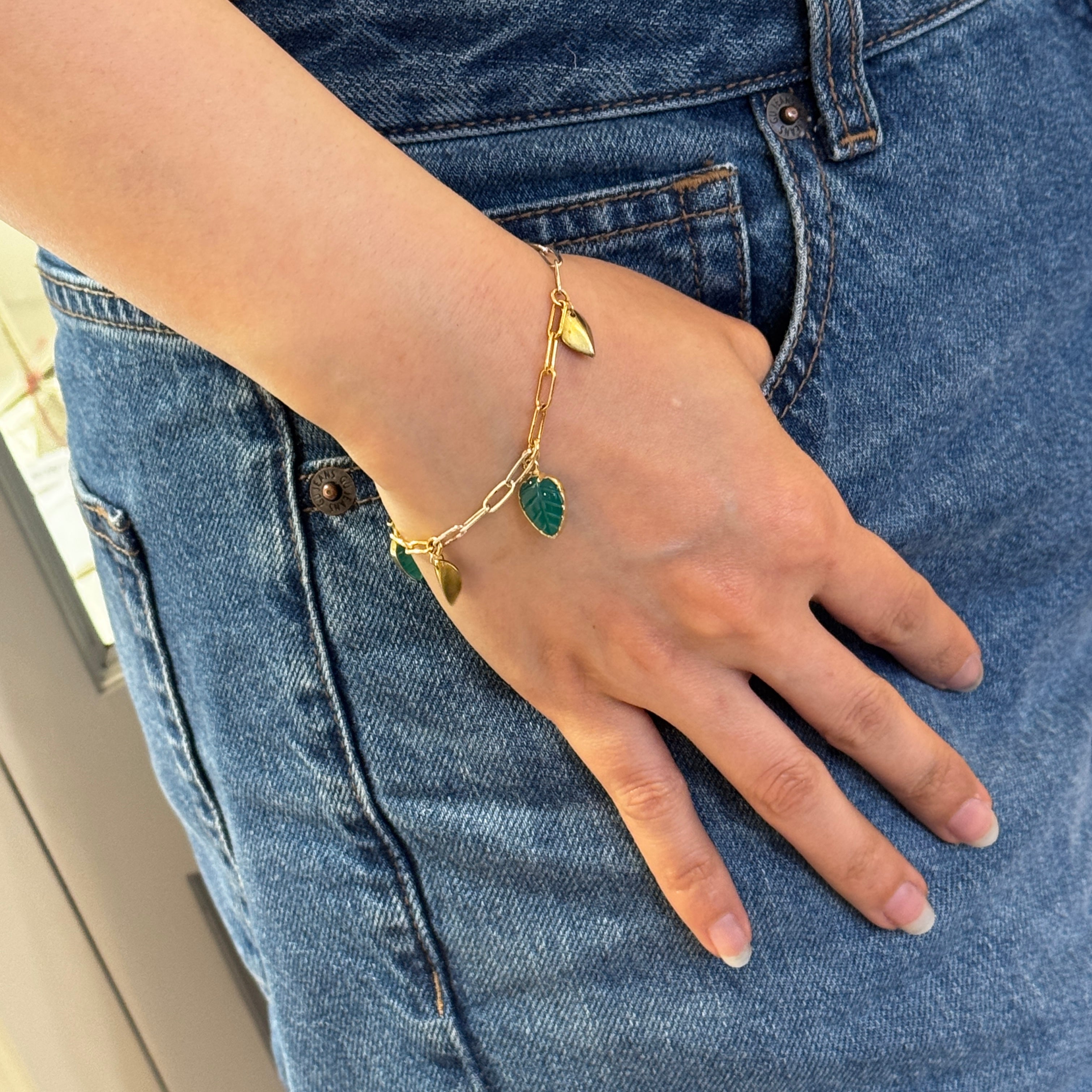 Kate Greenery Golden Leaf Mixed Metal Bracelet