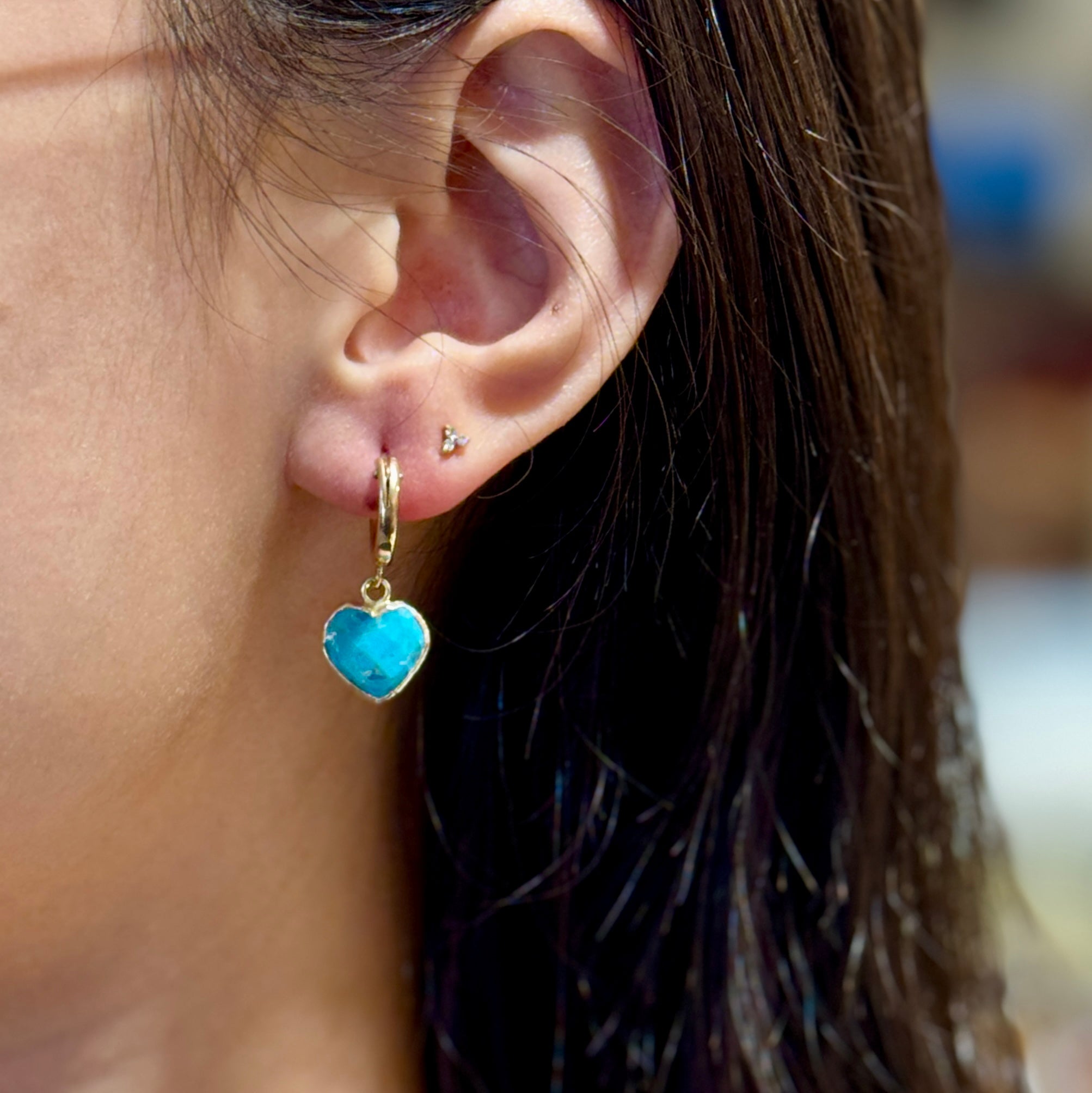 Puffy Heart Gold Hoops Earrings