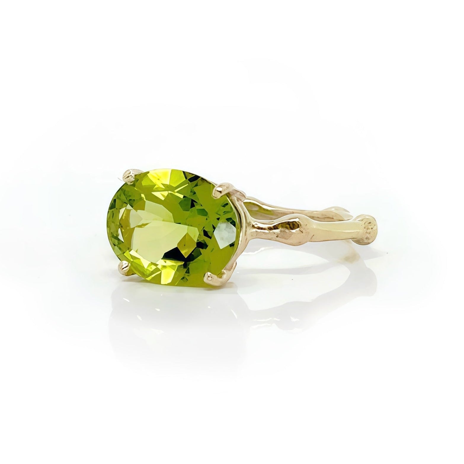 Peridot Bamboo Ring In 14k