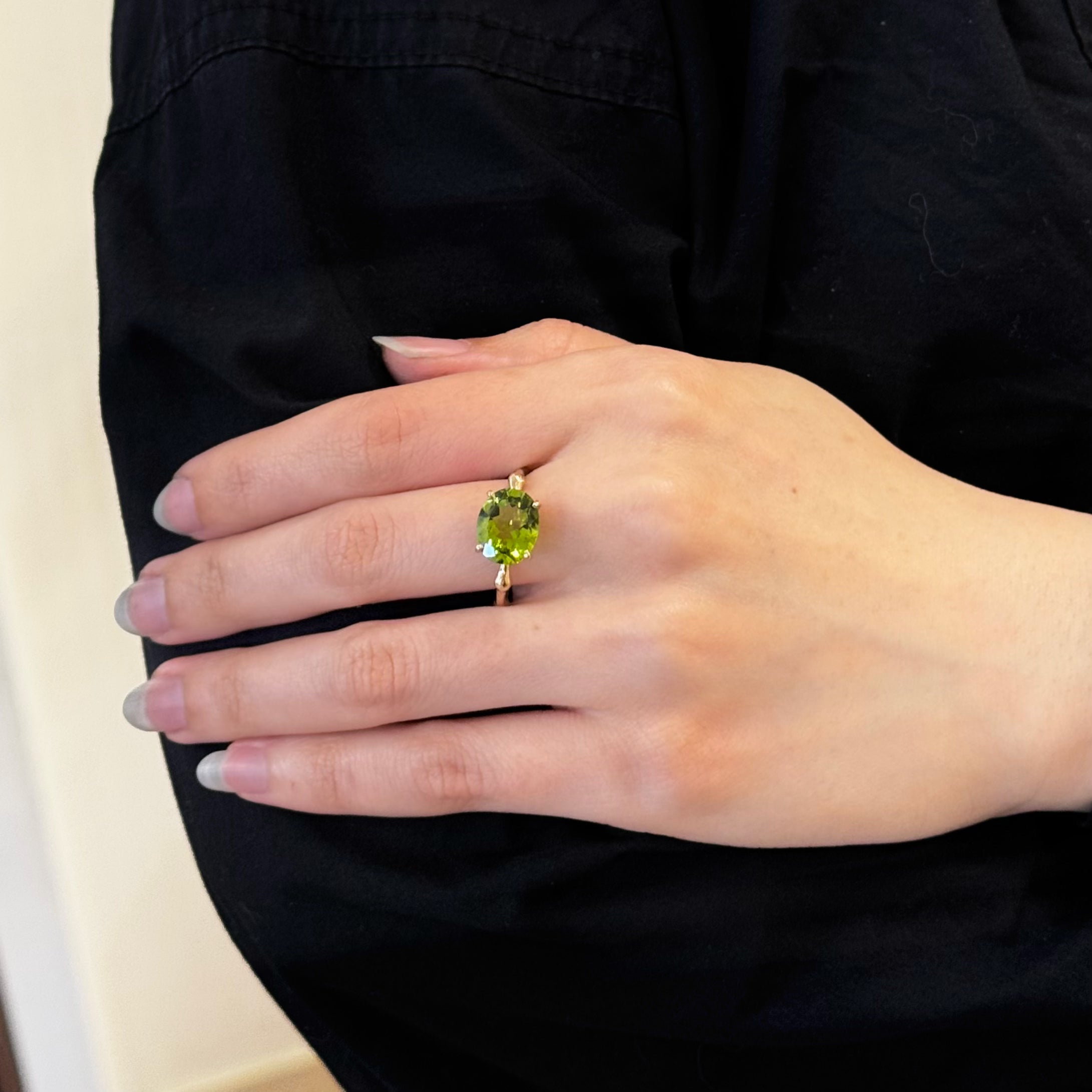 Peridot Bamboo Ring In 14k