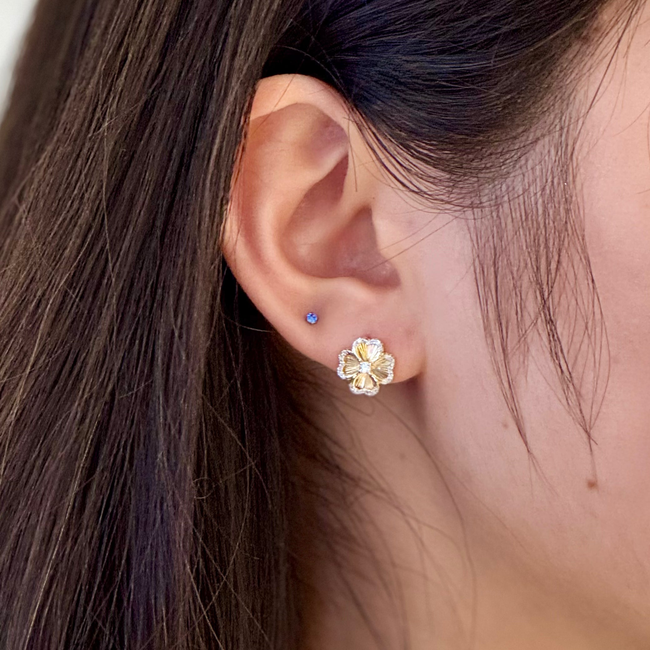 Clover Diamond Flower Studs Earrings In 10K