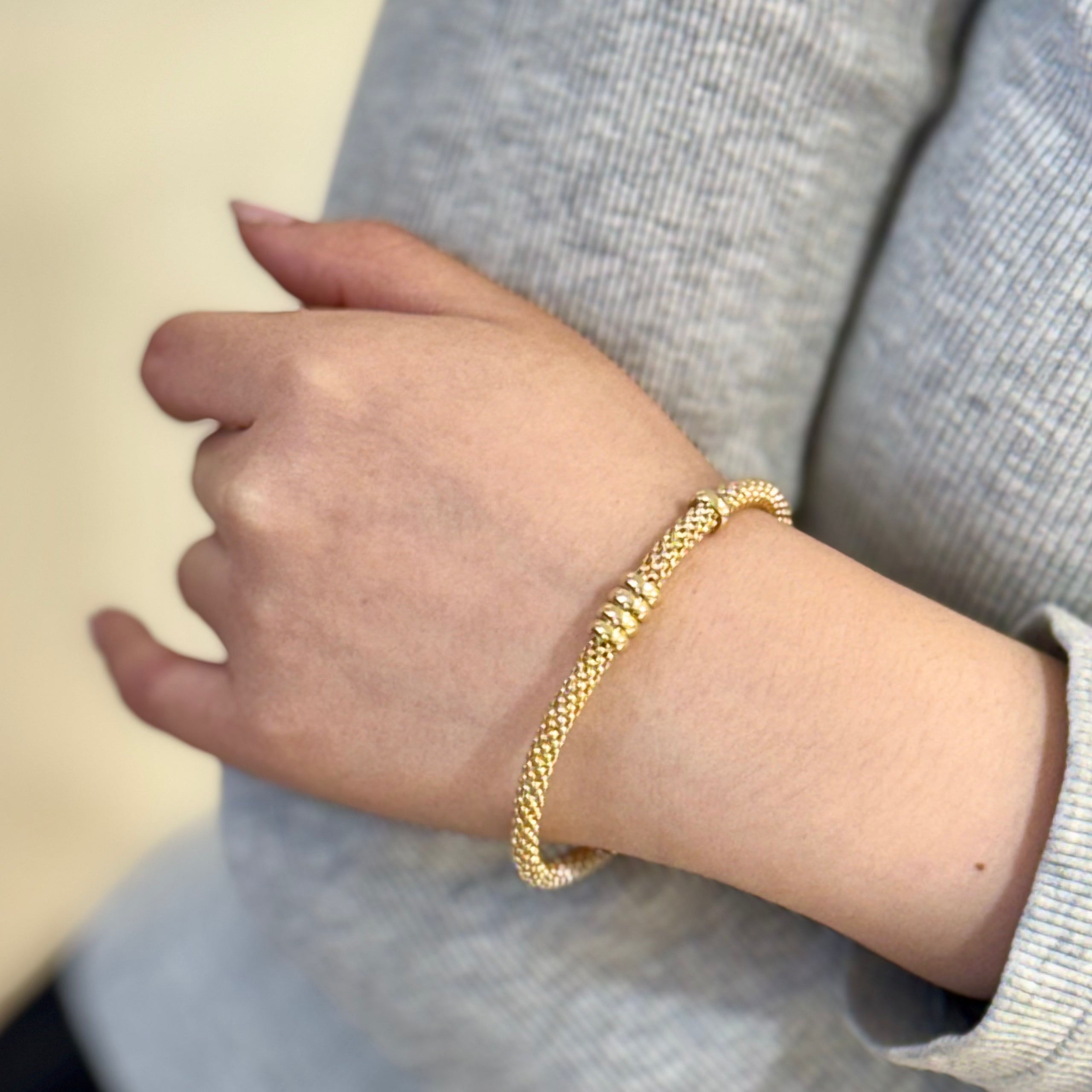 Beaded Tubular With Movable Rings Bracelet 14k