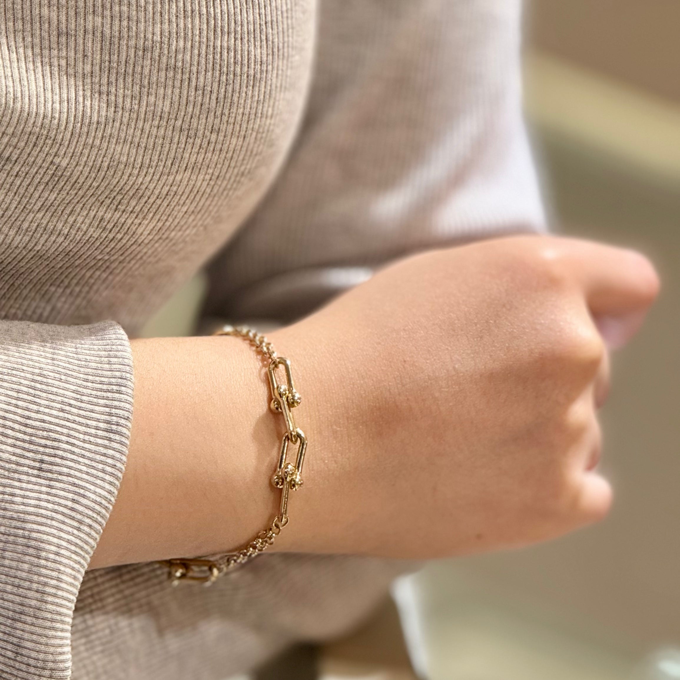 U-shaped Clip Double Chain Bracelet In 14k