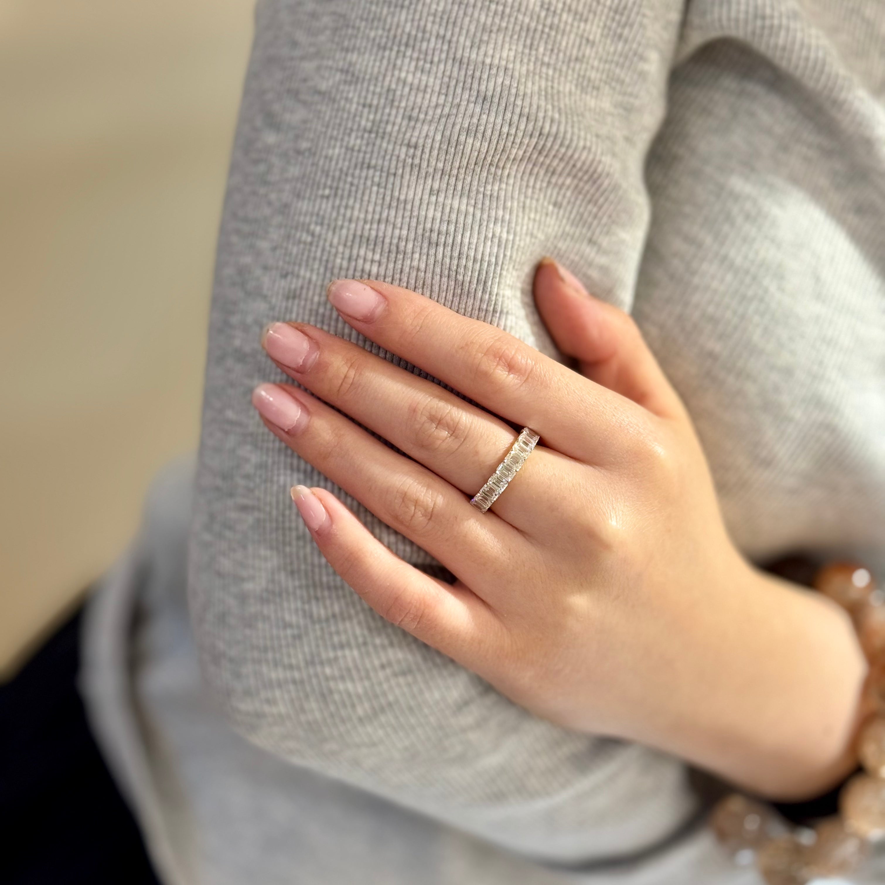 Emerald cut Baguette Lab Diamond Half Band Ring In 10k