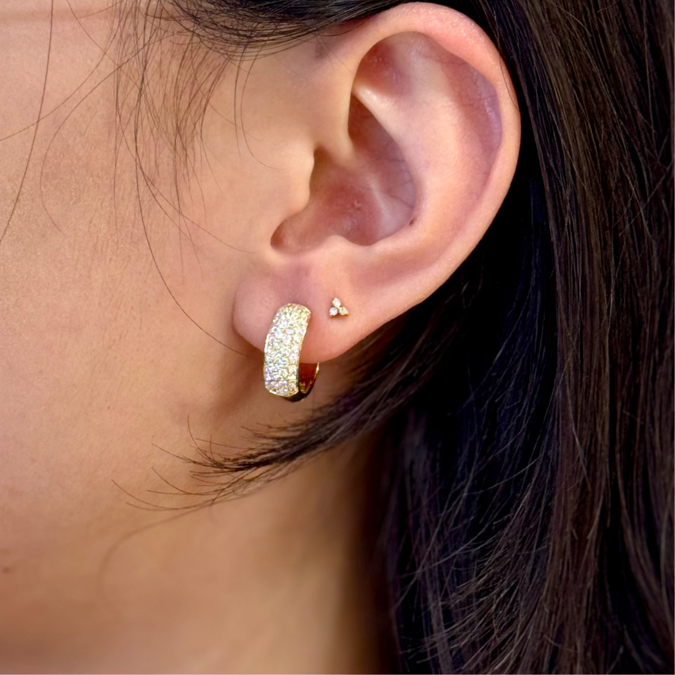 Lab-grown Pave Diamond Puffy Hoops In 14K