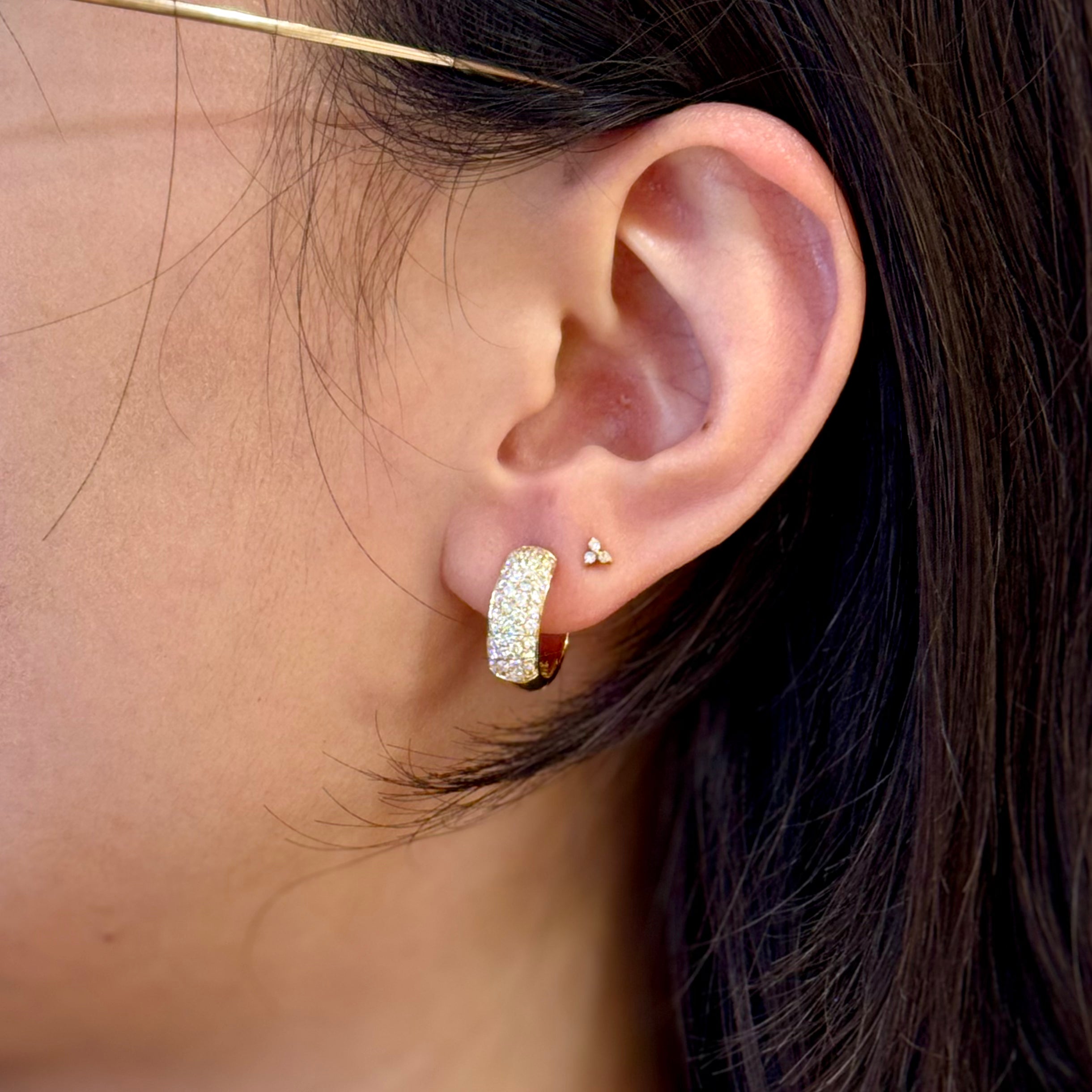 Lab-grown Pave Diamond Puffy Hoops In 14K