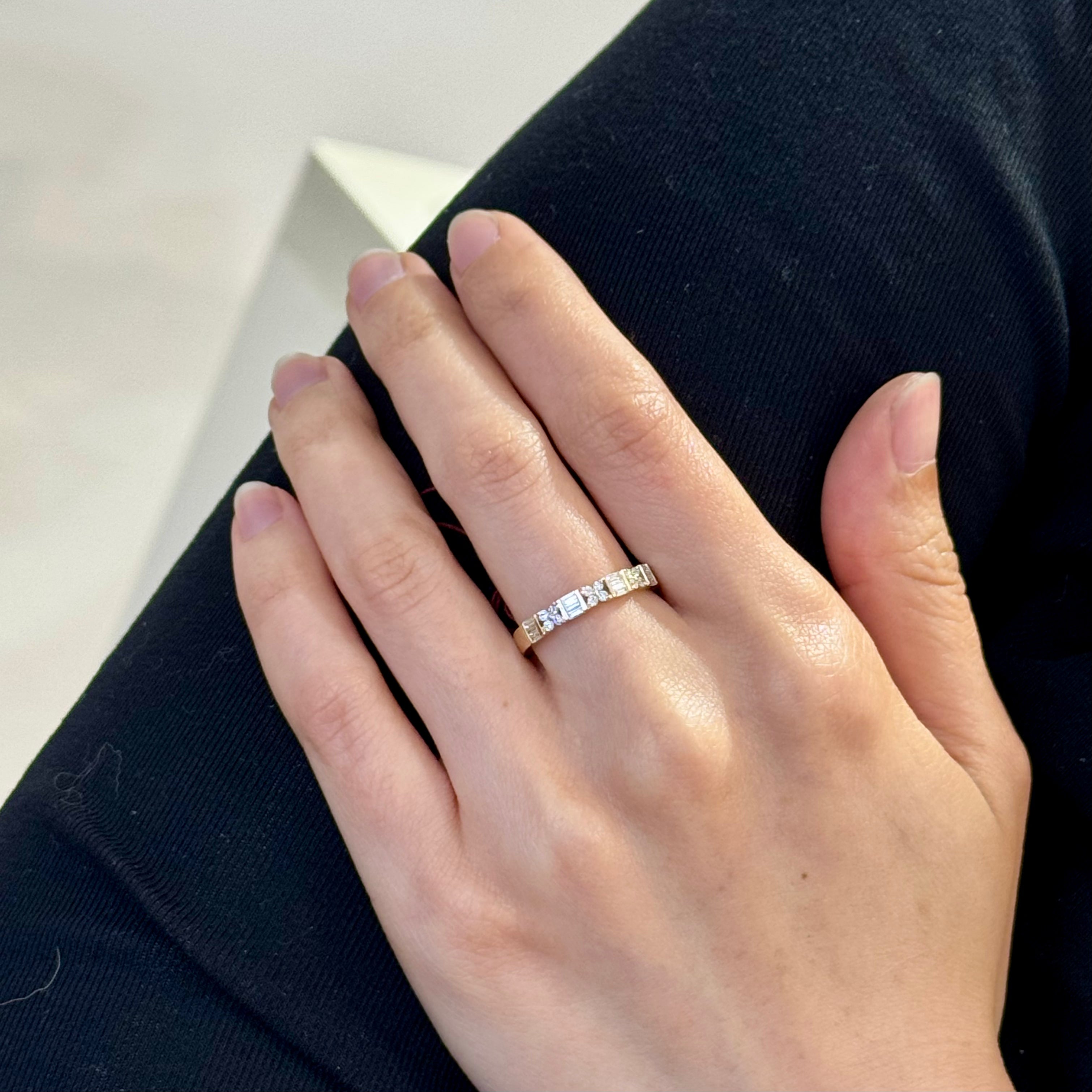 Floral Alternate Baguette Natural Diamond Ring In 14k