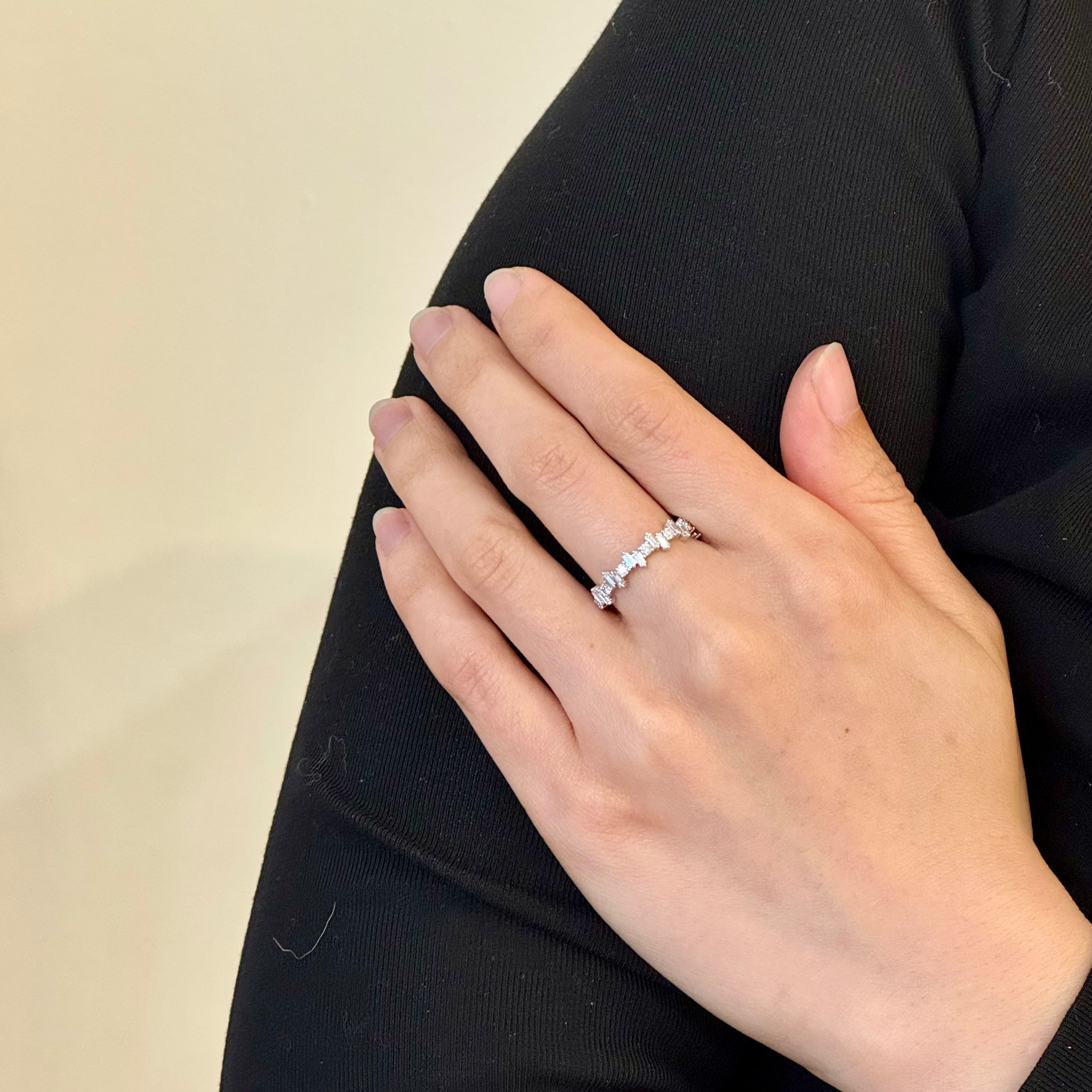 Alternate Up Down Baguette Diamond Ring In 14k White Gold