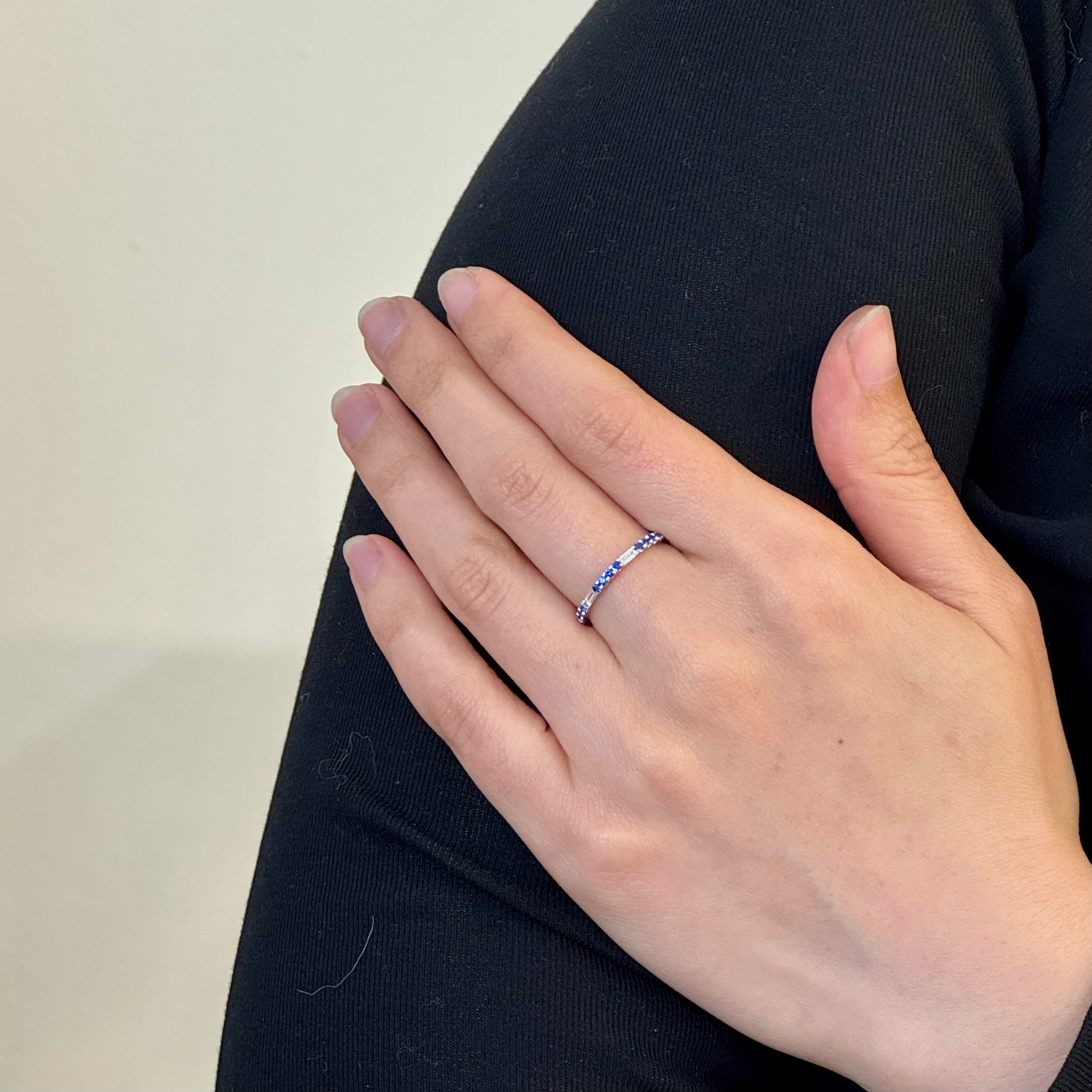 Blue Sapphire Lab-grown Baguette Dimond Ring In 10K