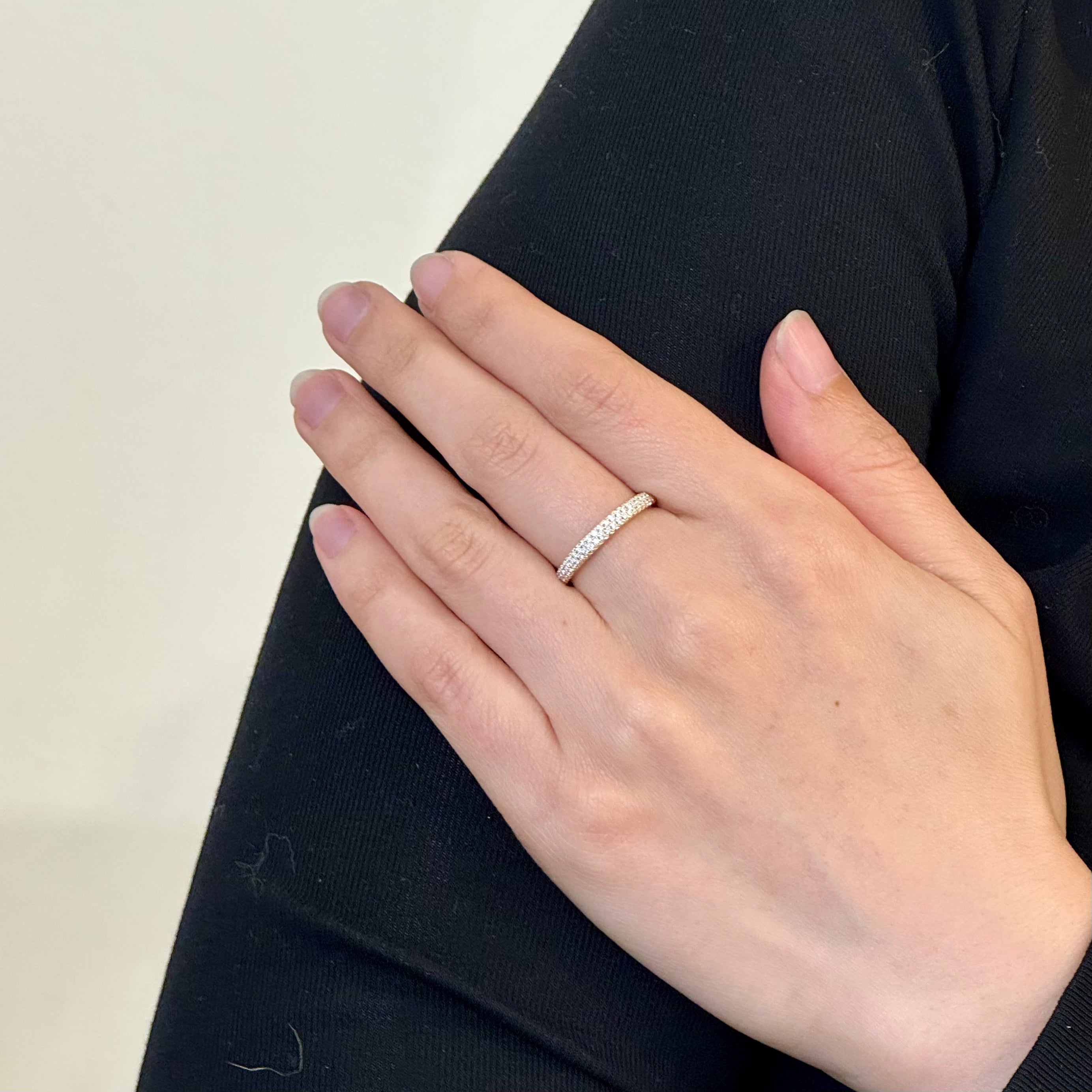 Duo Row Pave Diamond Halfway Ring In 14K