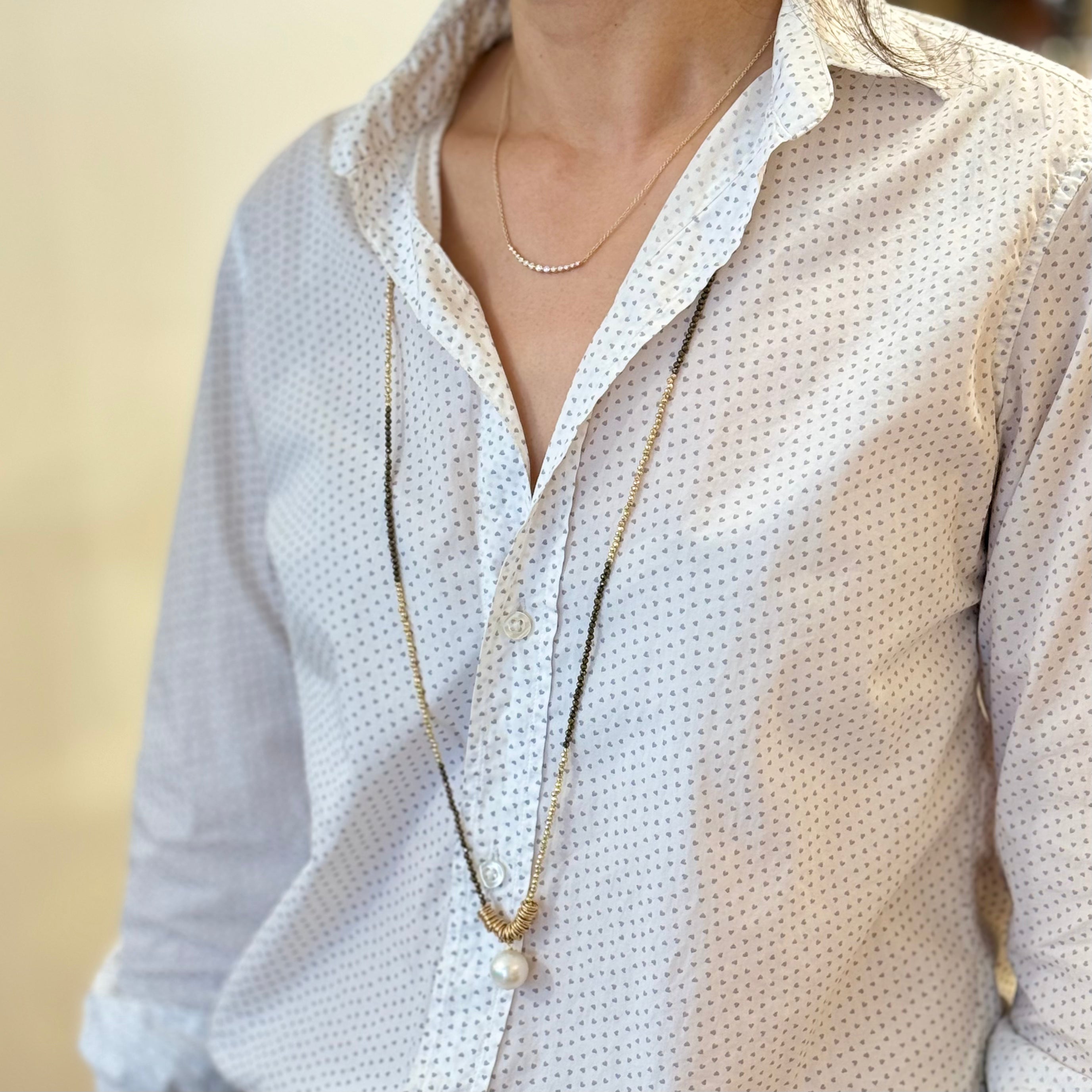 Eden Golden Mixed Pyrite Necklace With Pearl Pendant
