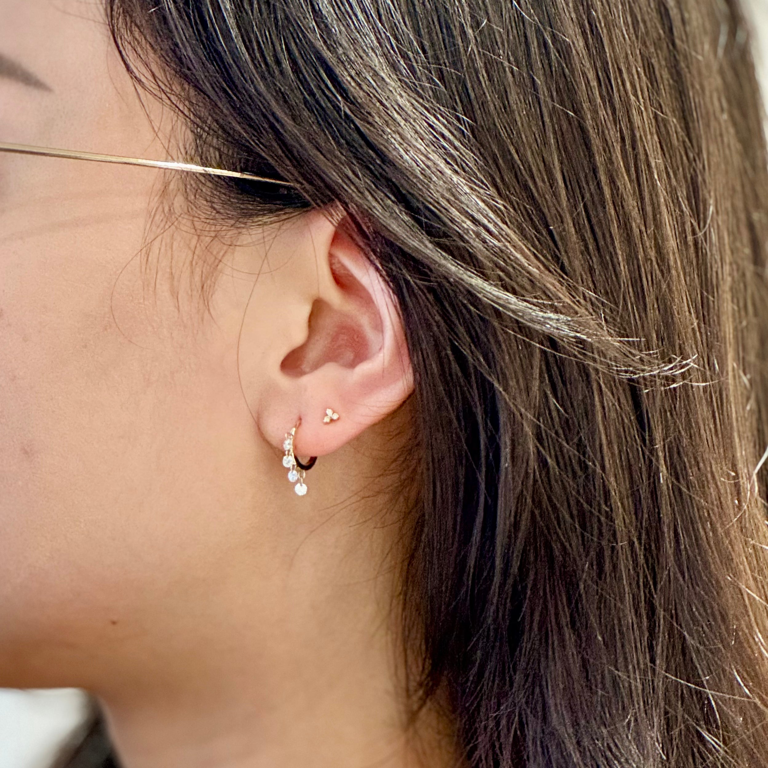 Lab Diamond Dangly Mini hoops-14k