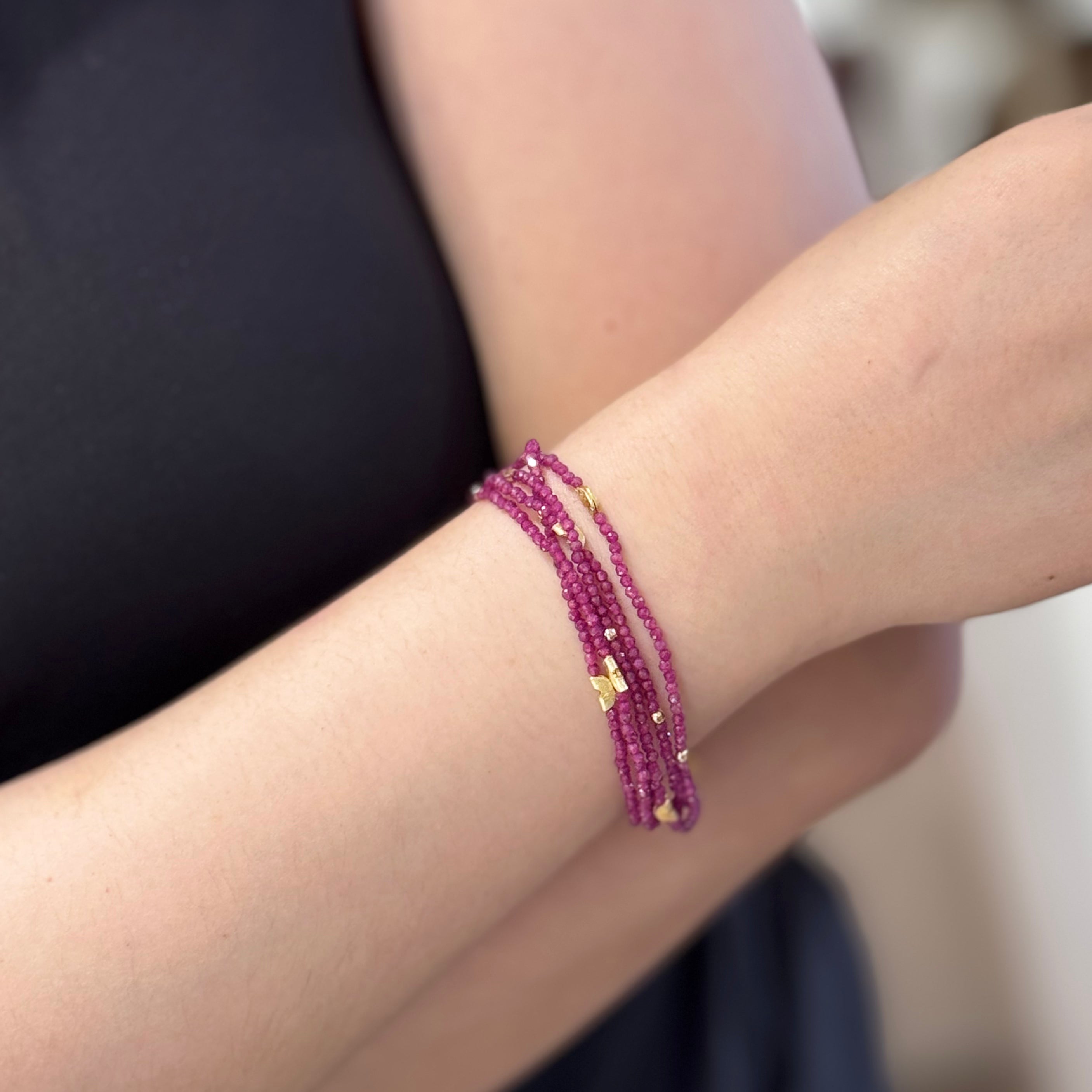 Half Moon Multi Strand Bracelet - Ruby