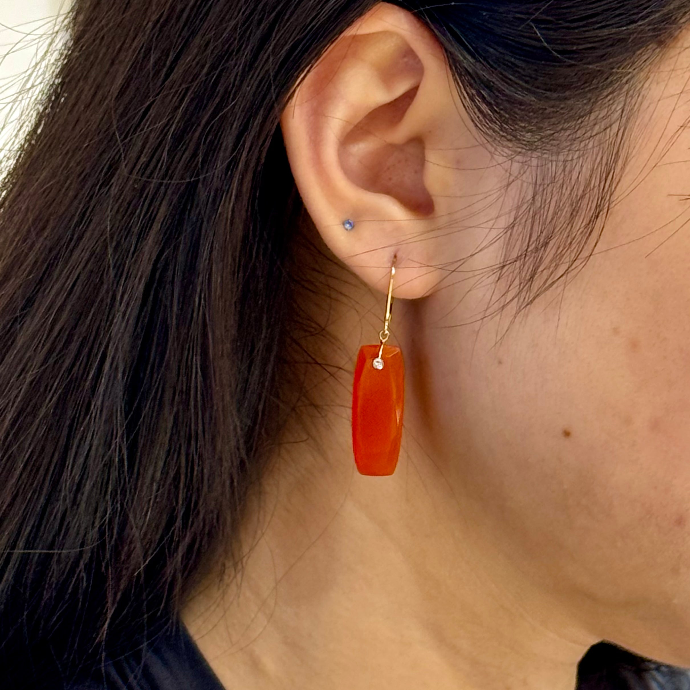Long Gem Slice Drop Earrings