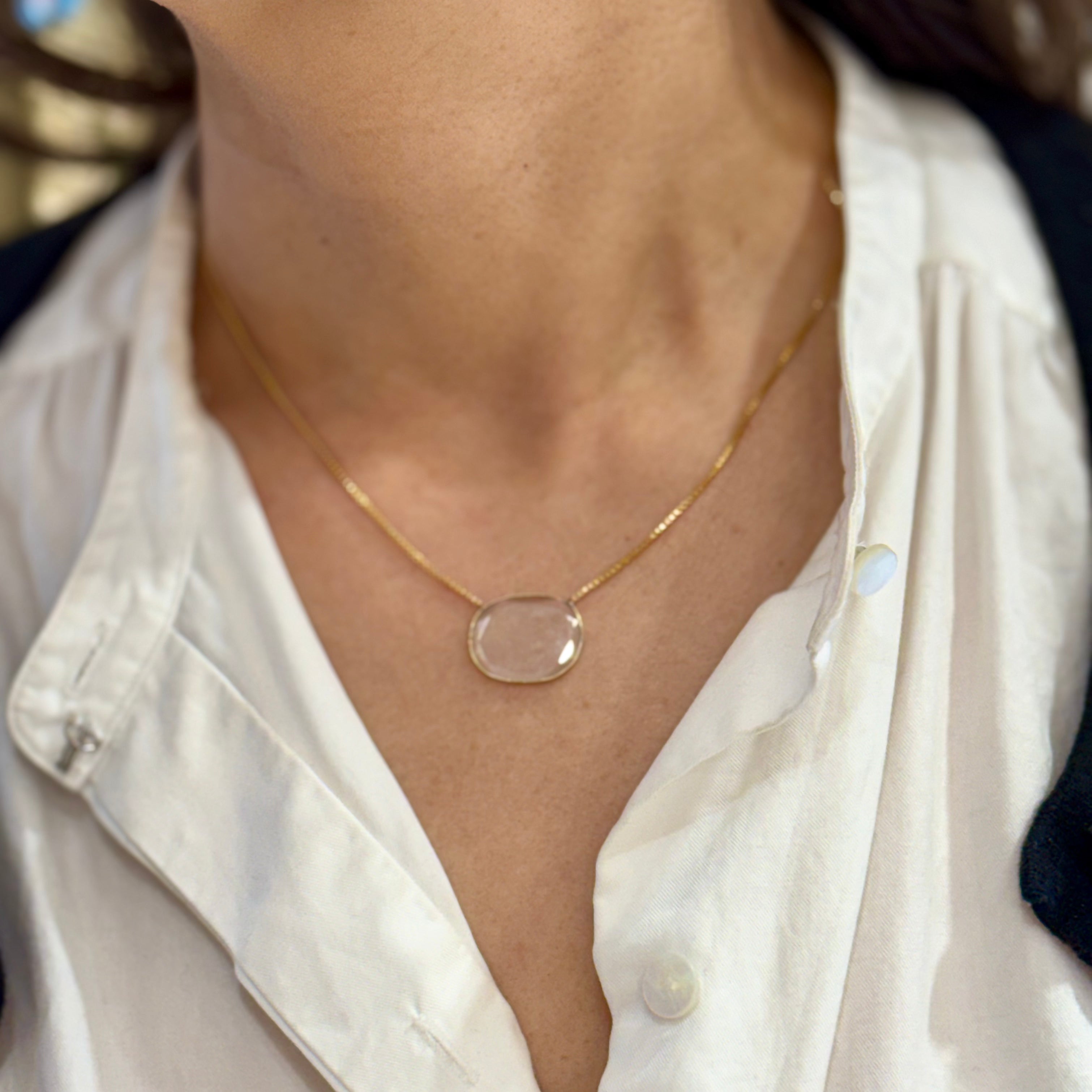 Oval Moissanite Slice Pendant Necklace