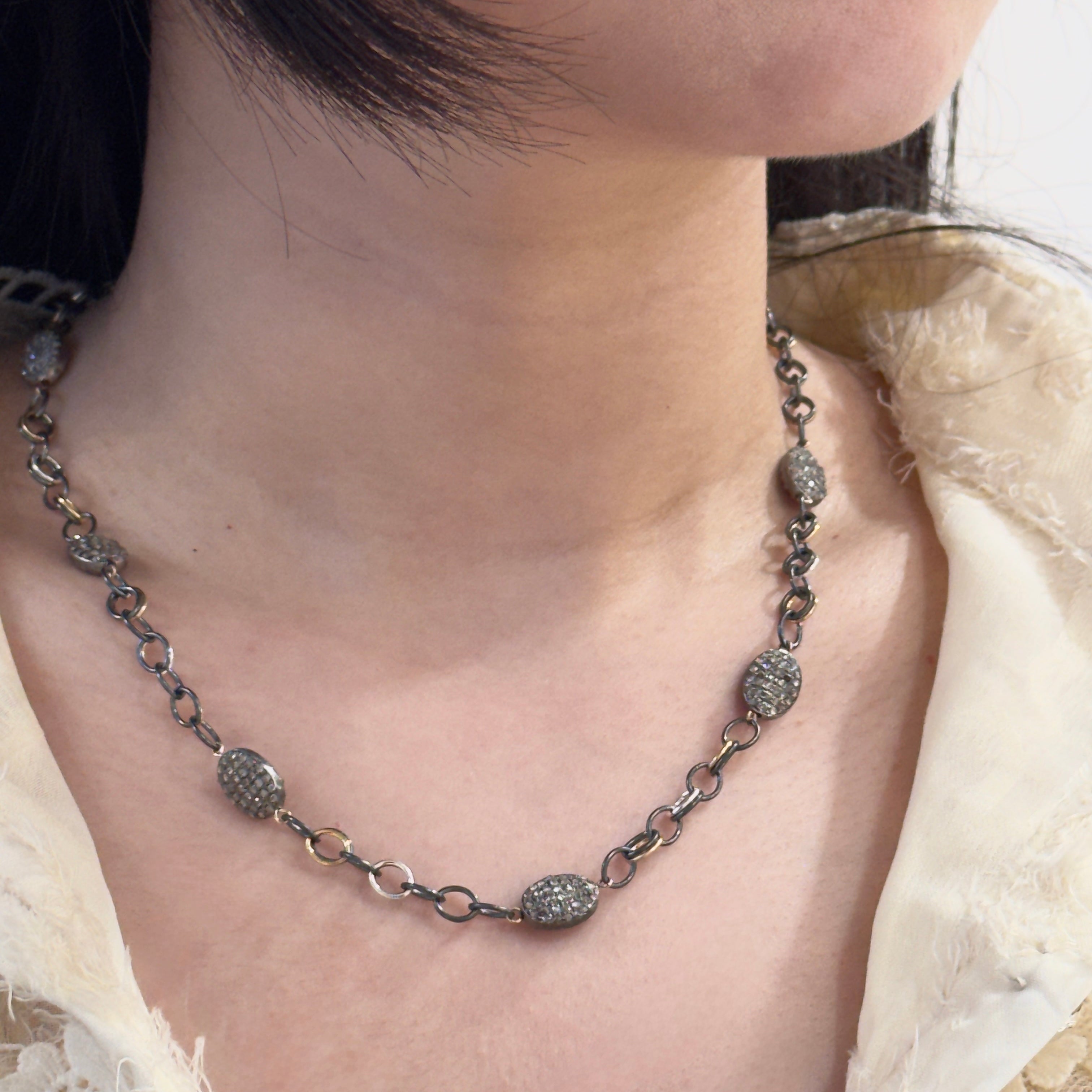 Pave Diamond Mixed Metal Chain Necklace