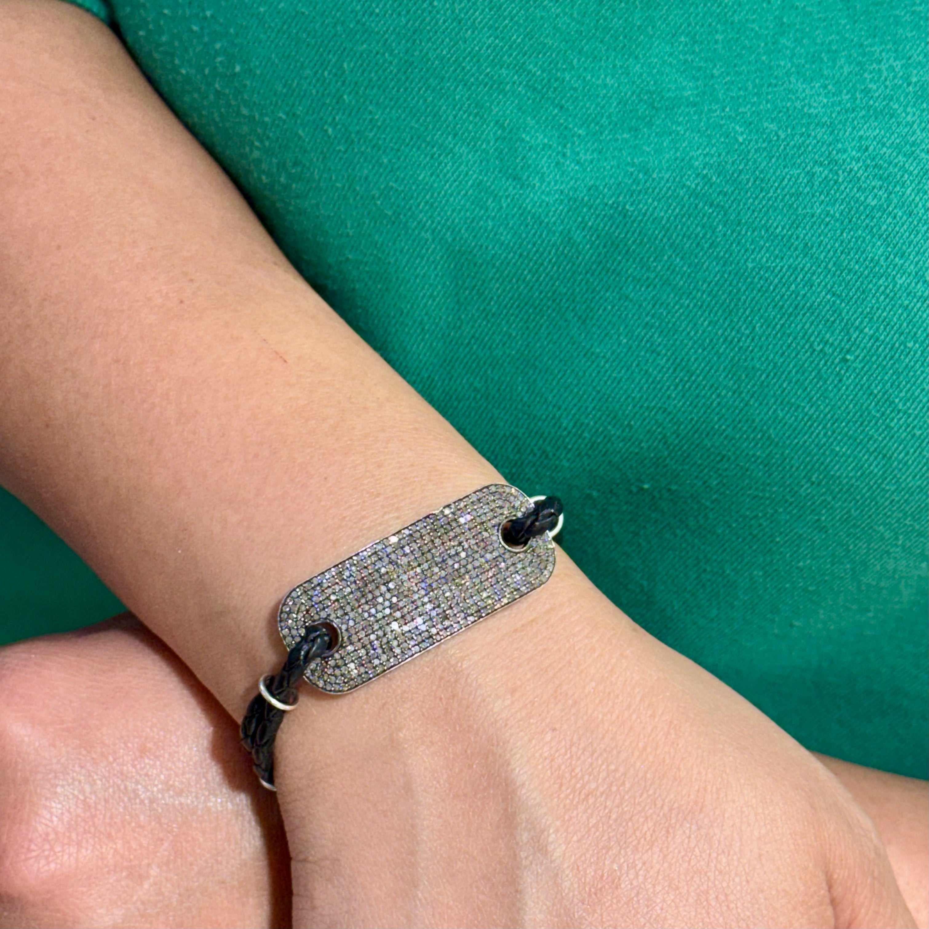 Pave Diamond Shield Braided Leather Bracelet