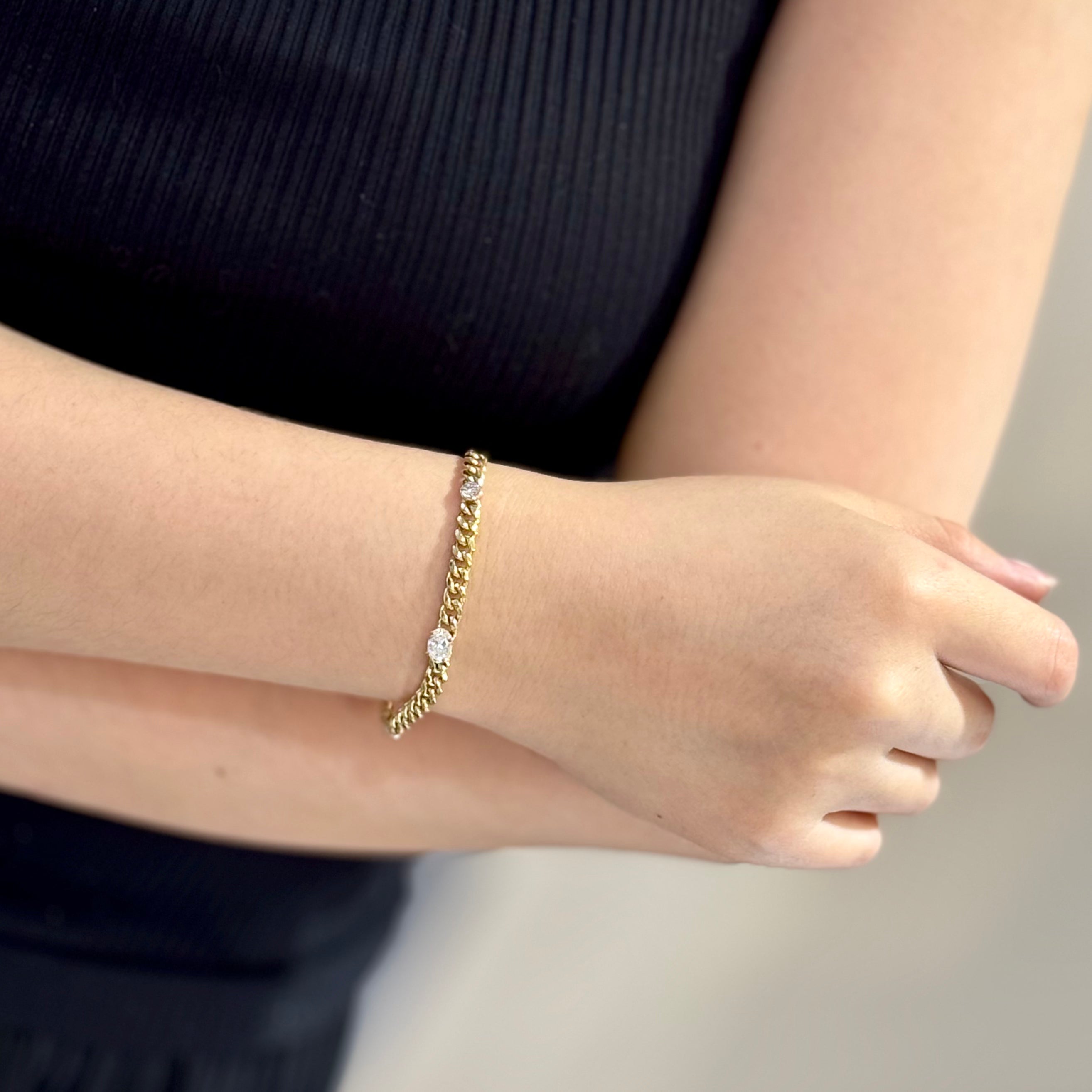 Trio Lab-diamond Cuban Chain Bracelet 14k