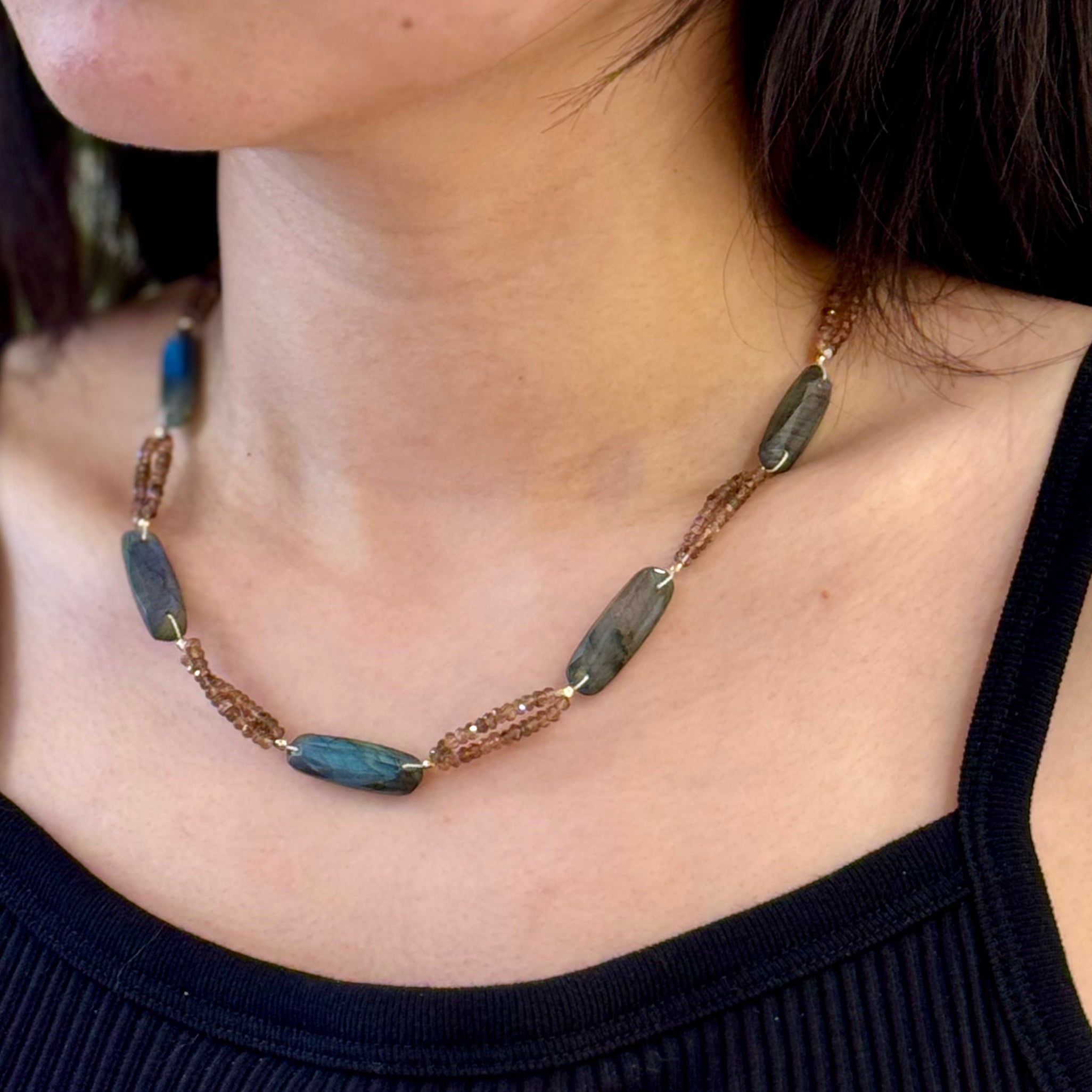 Bonnie Labradorite Slab Double Strand Station Necklace