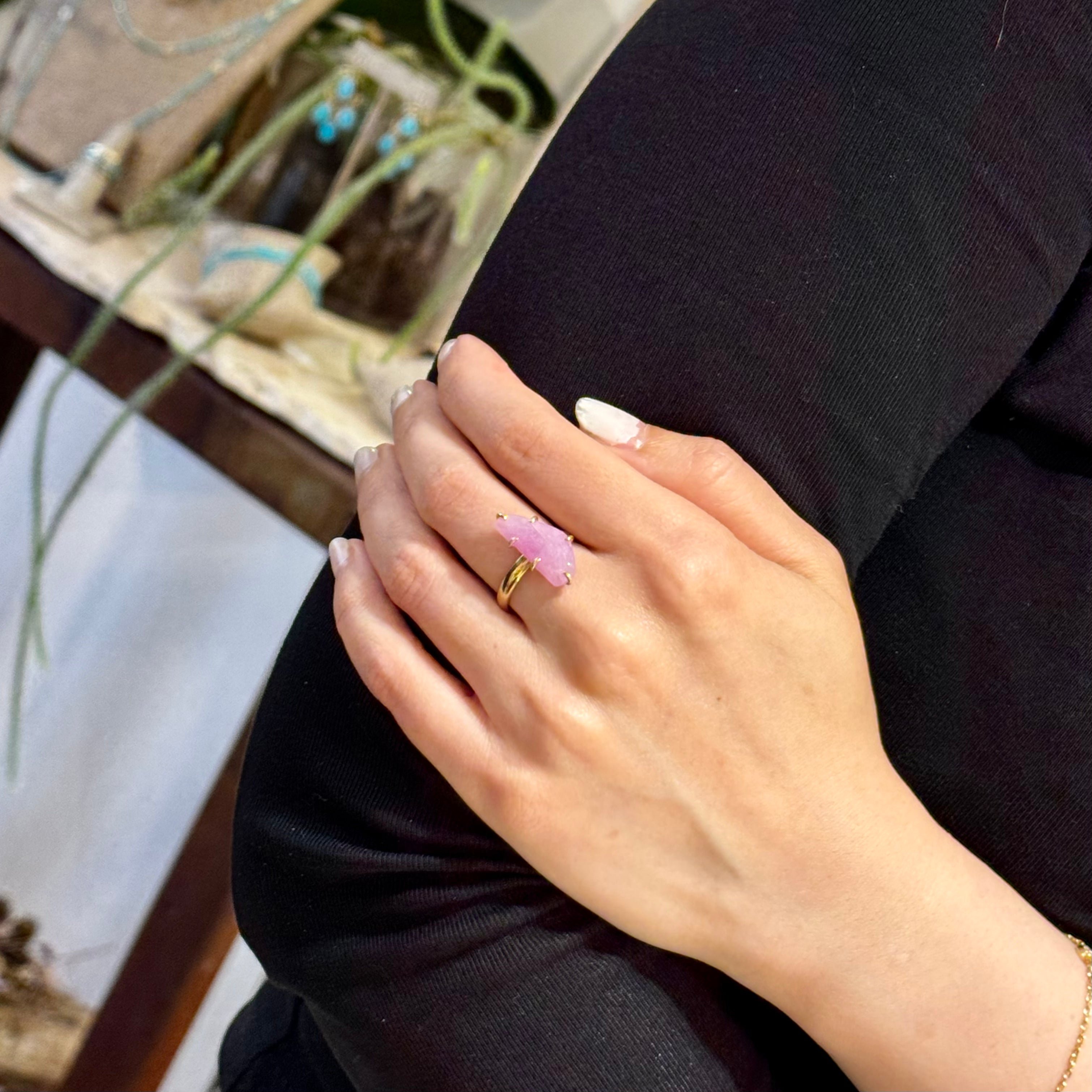 Irregular-shaped Slice Sapphire Vermeil Gold Ring