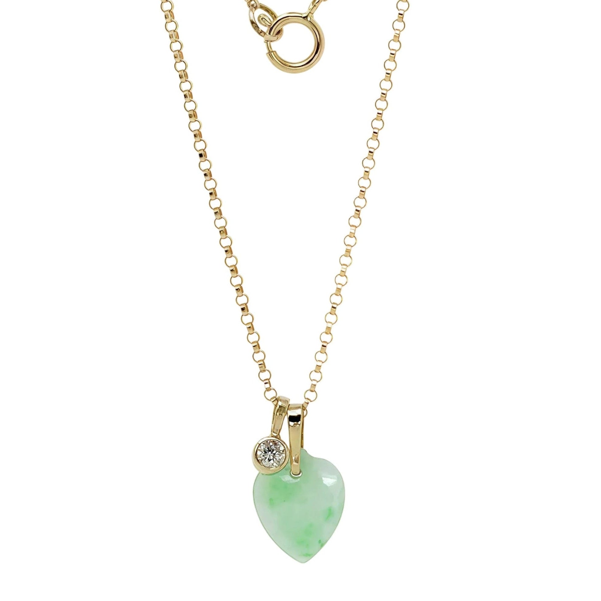 Heart Shape Jade Lab Grown Diamond Necklace 14k