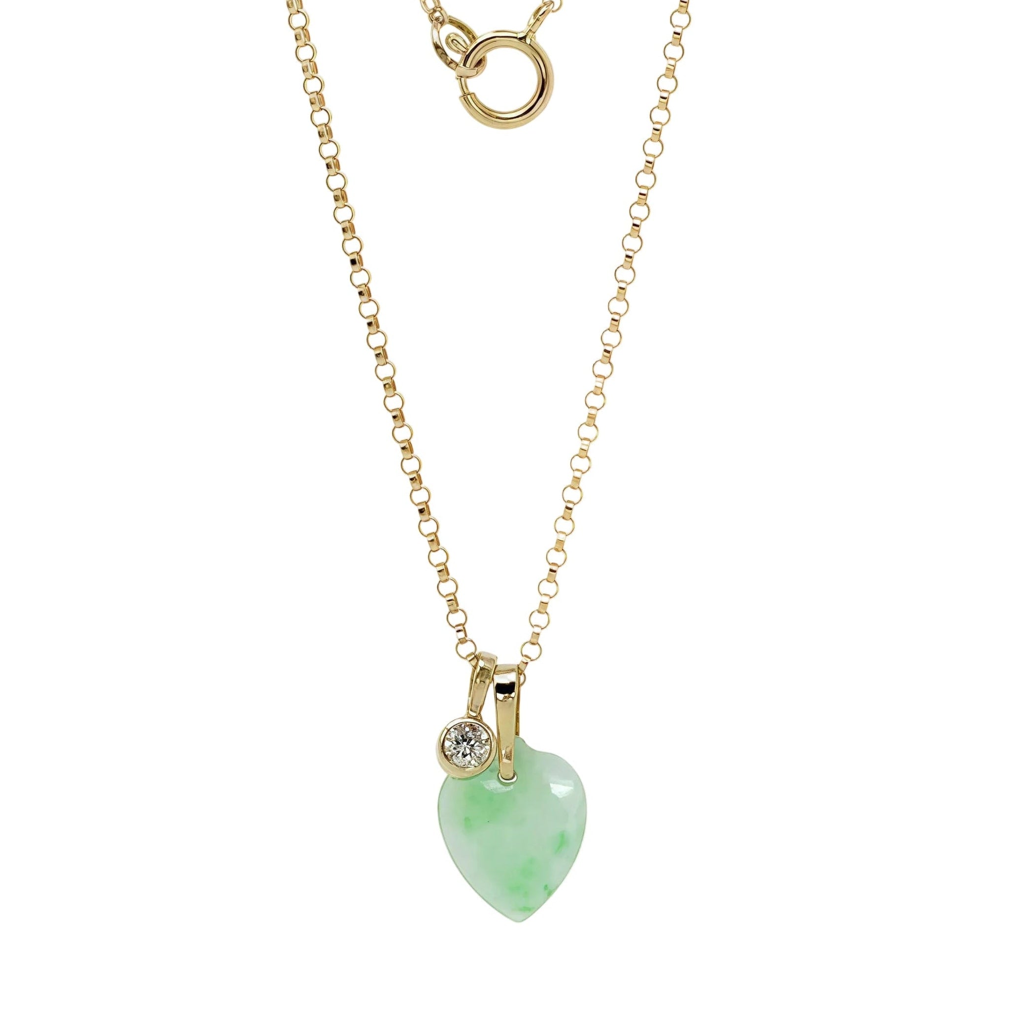 Heart Shape Jade Lab Grown Diamond Necklace 14k