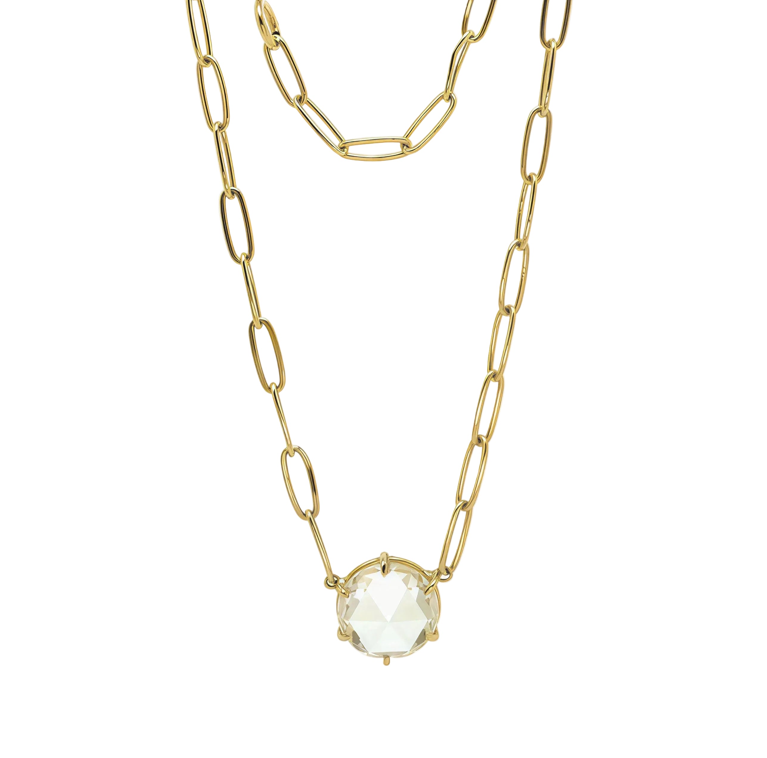 Rose-cut Moissanite Pendant Paperclip Necklace 14K