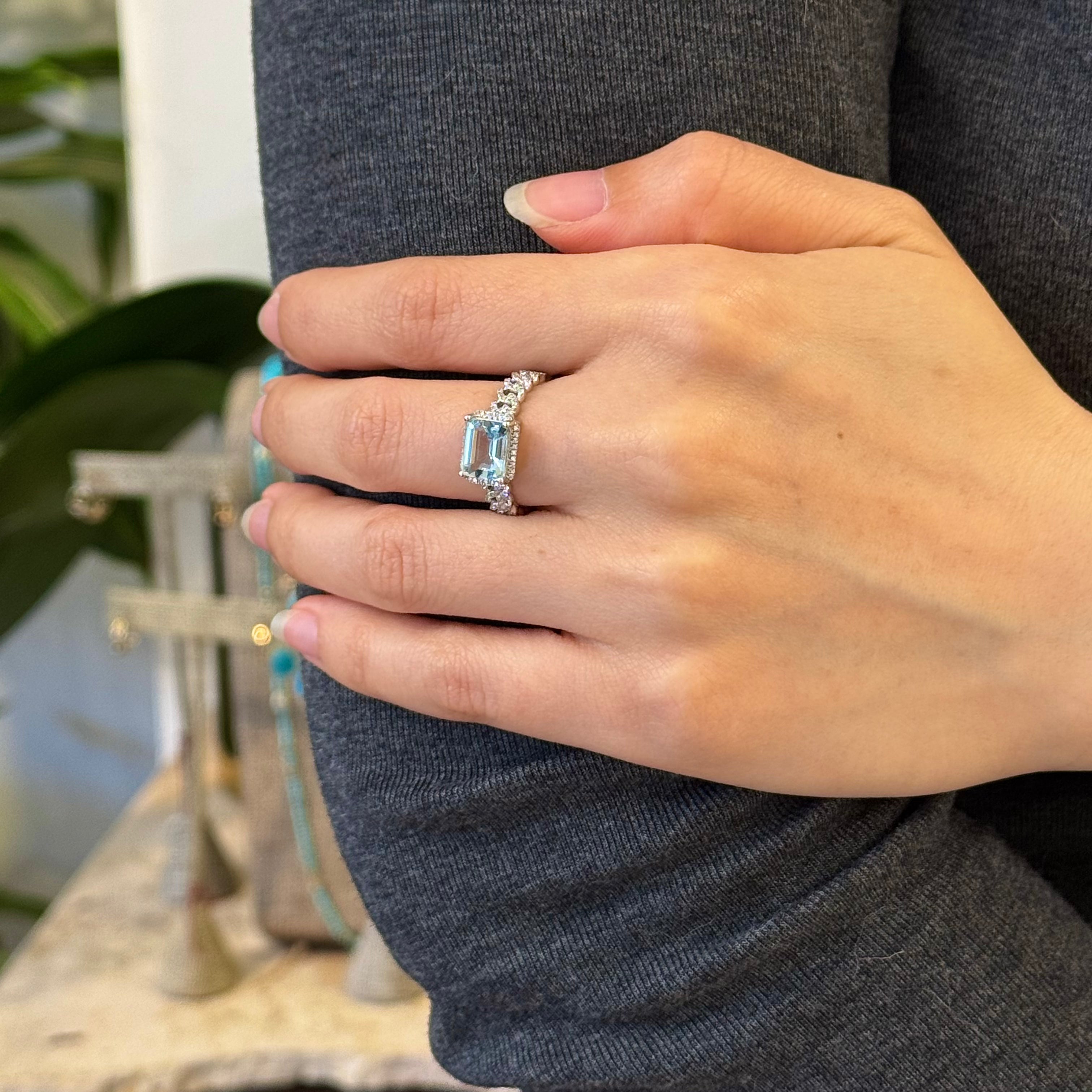 Aquamarine Diamond Cuban Band In 14k White Gold