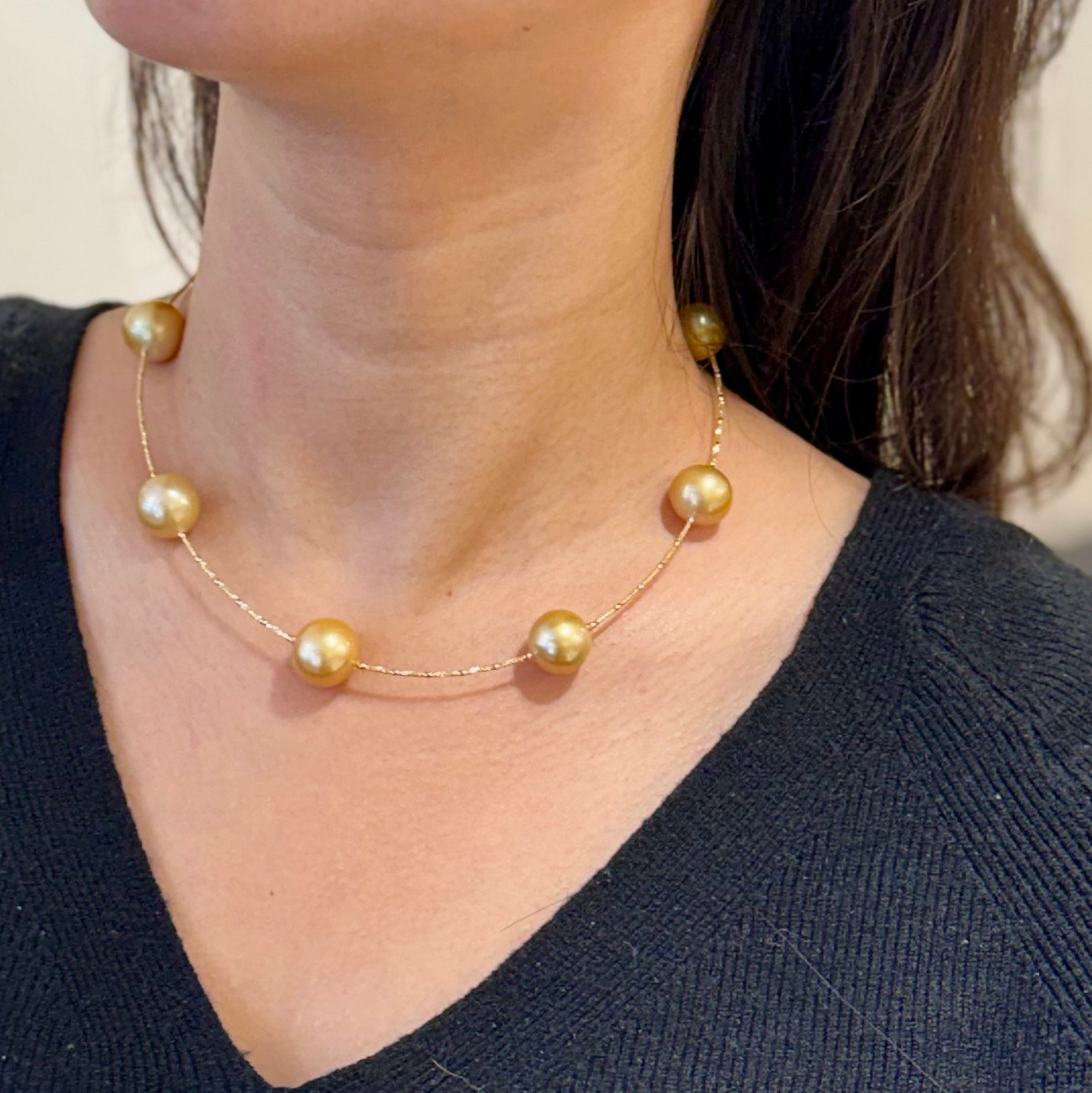 Yellow South Sea Pearl Station Gold Necklace 18k