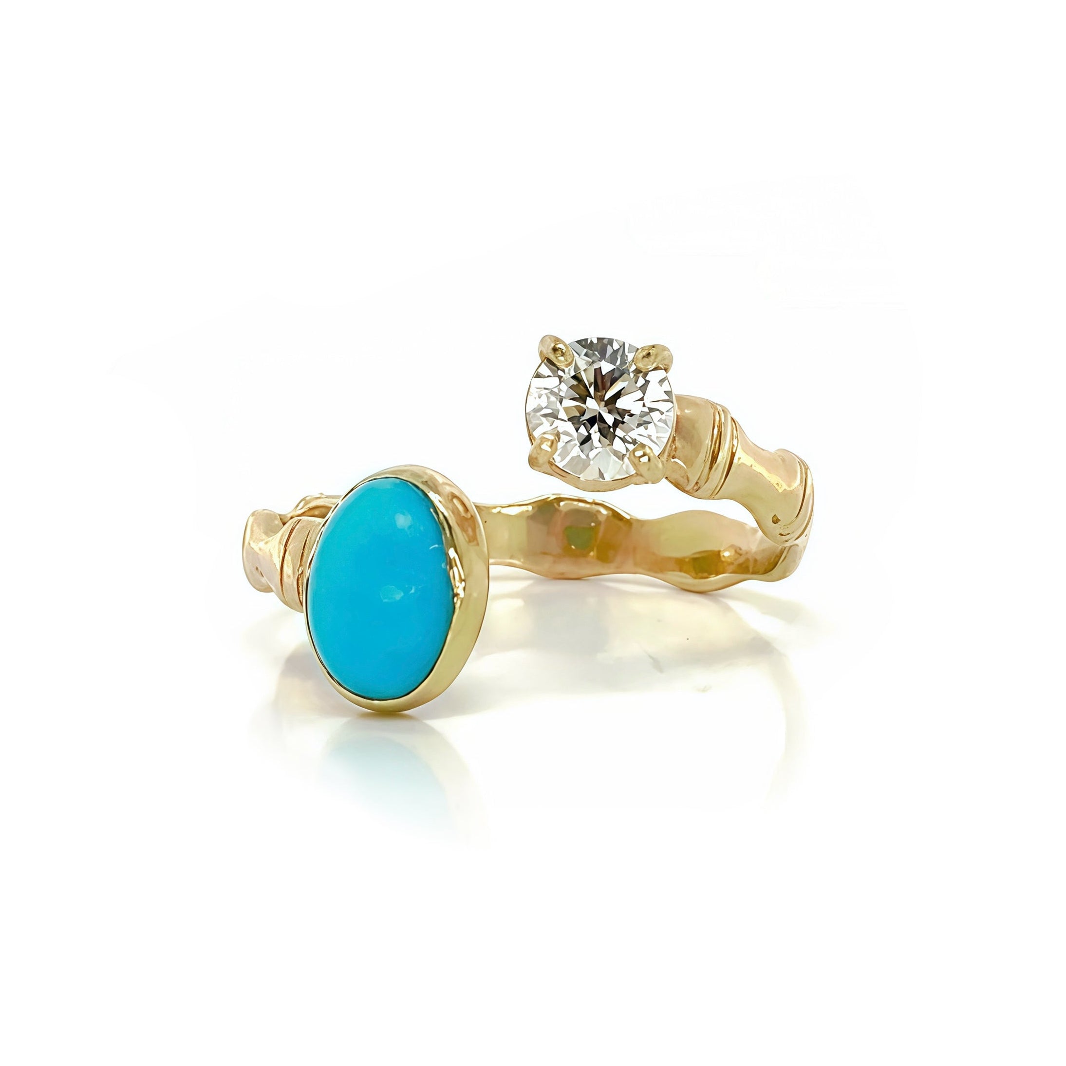 Lab-grown Diamond Turquoise Bamboo Bypass Ring