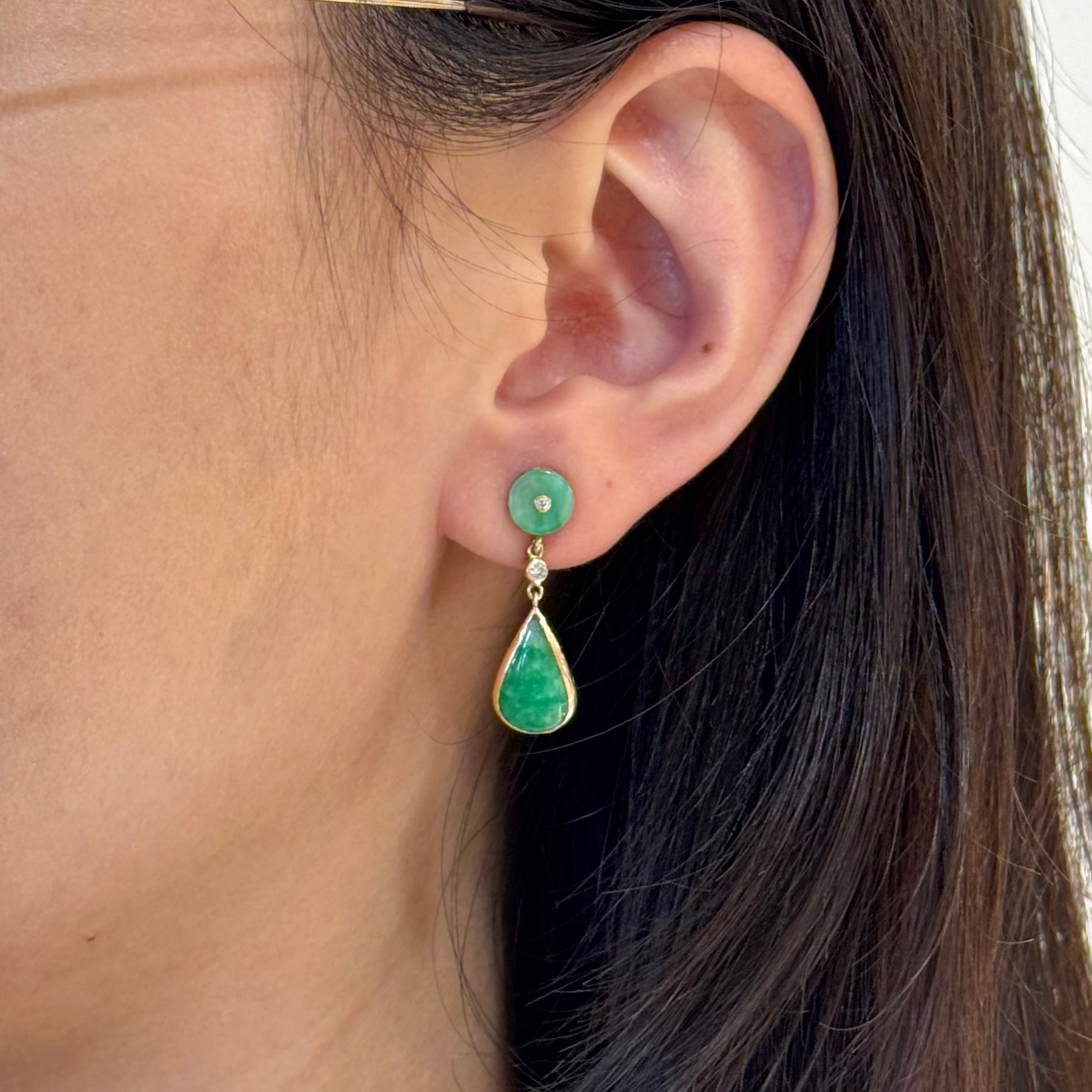 Harmony Diamond Jade Drop Studs Earrings 14k