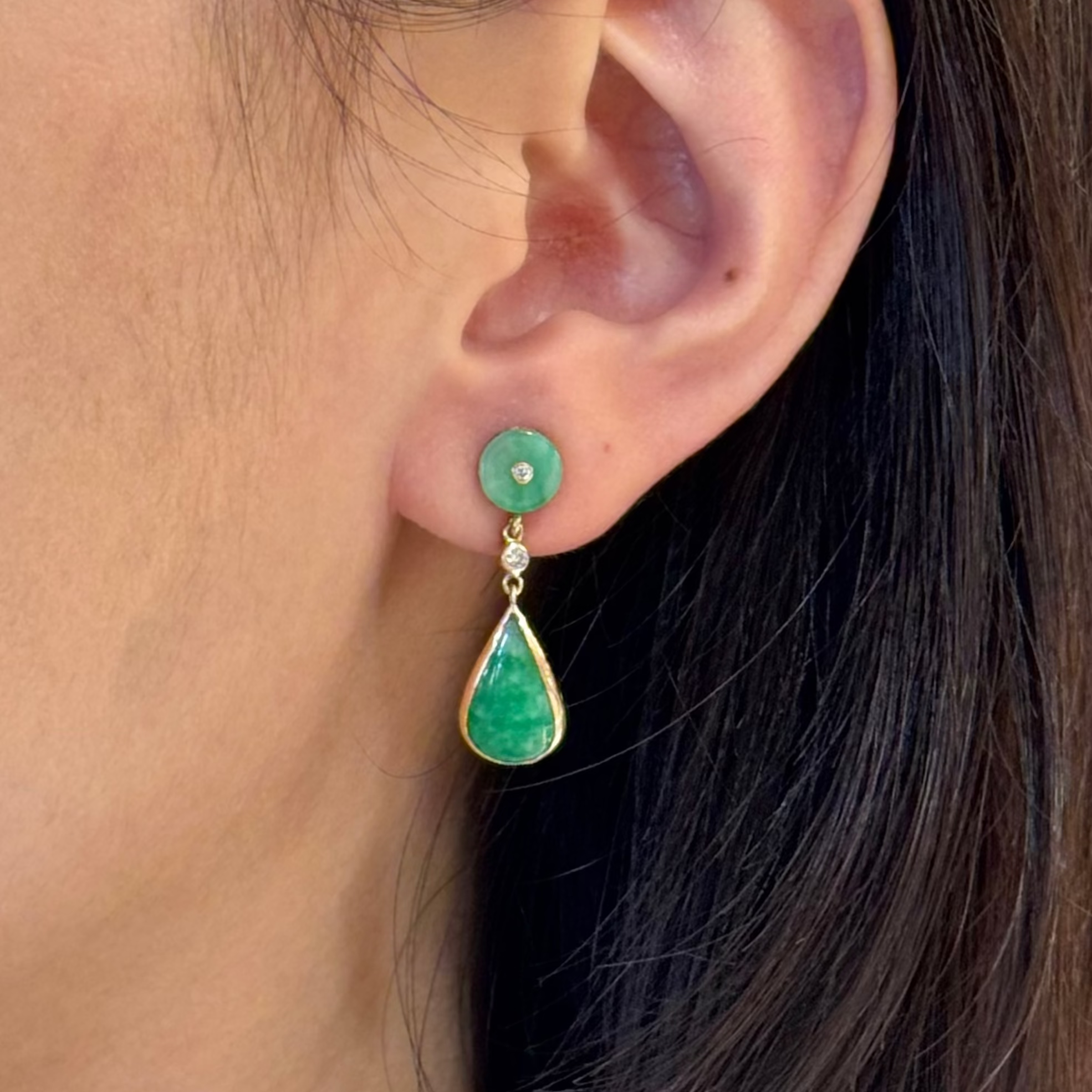 Harmony Diamond Jade Drop Studs Earrings 14k