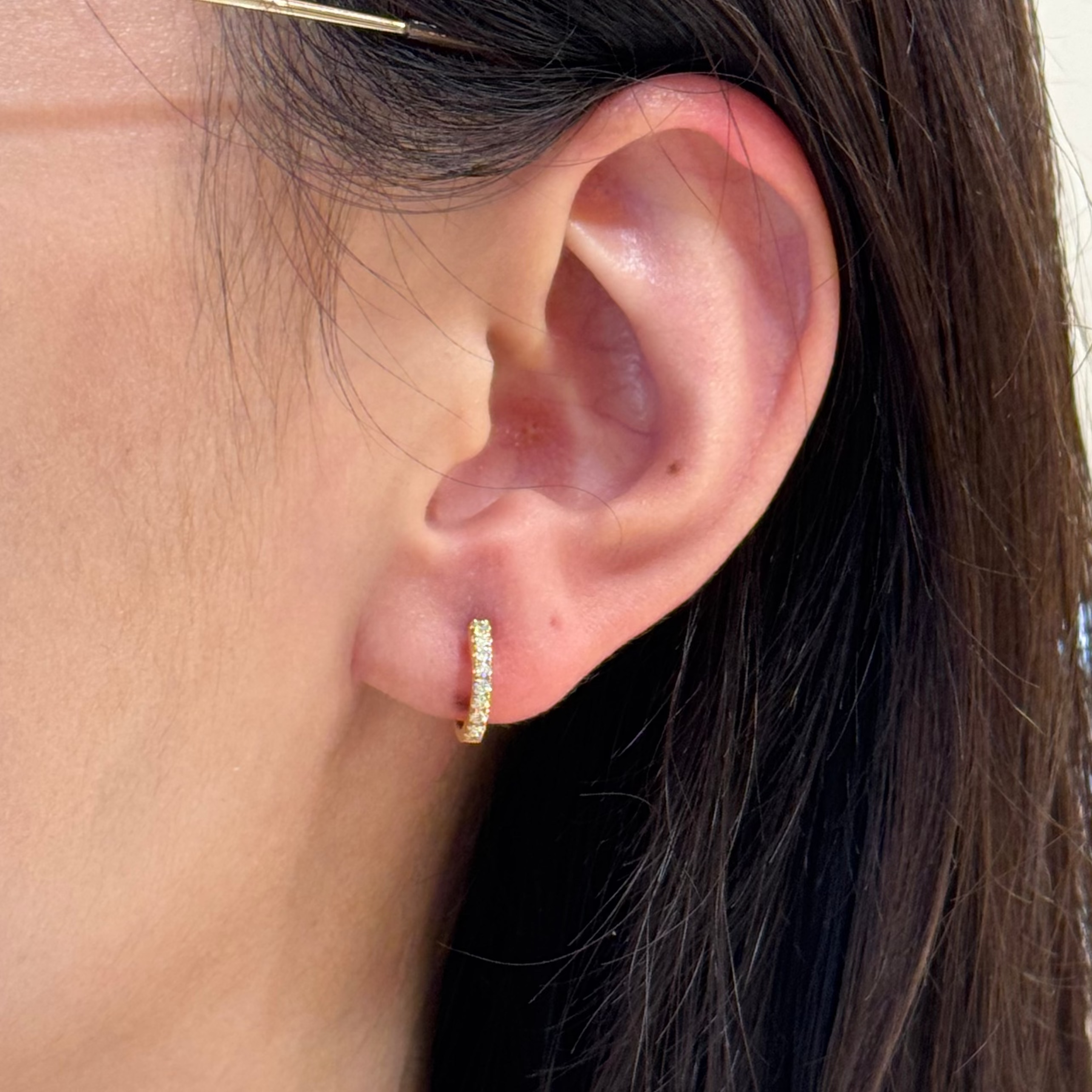 Small Half Diamond Huggie Hoops In 14k