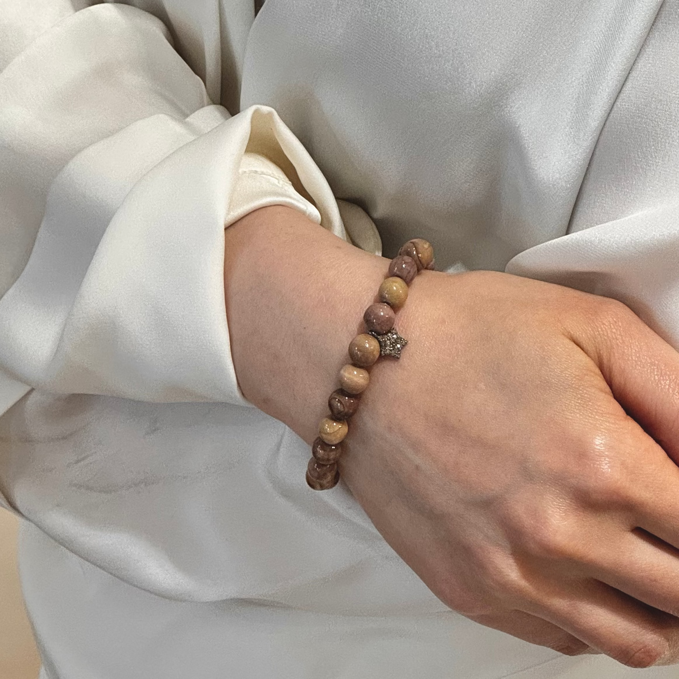 Jasper Natural Diamond Charm Stretchy Bracelet