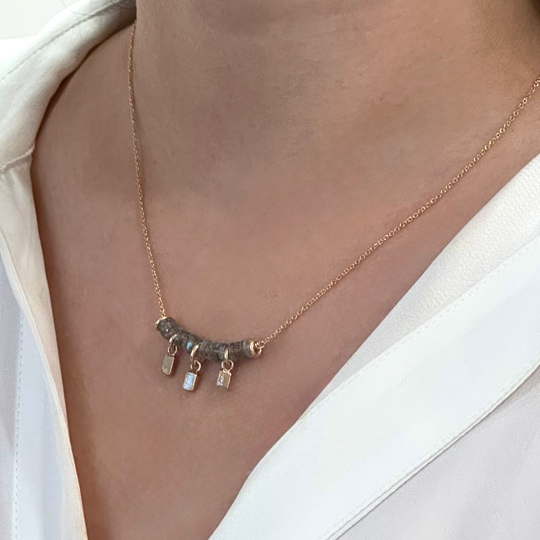 Gemmy Row Dangly Tag Necklace