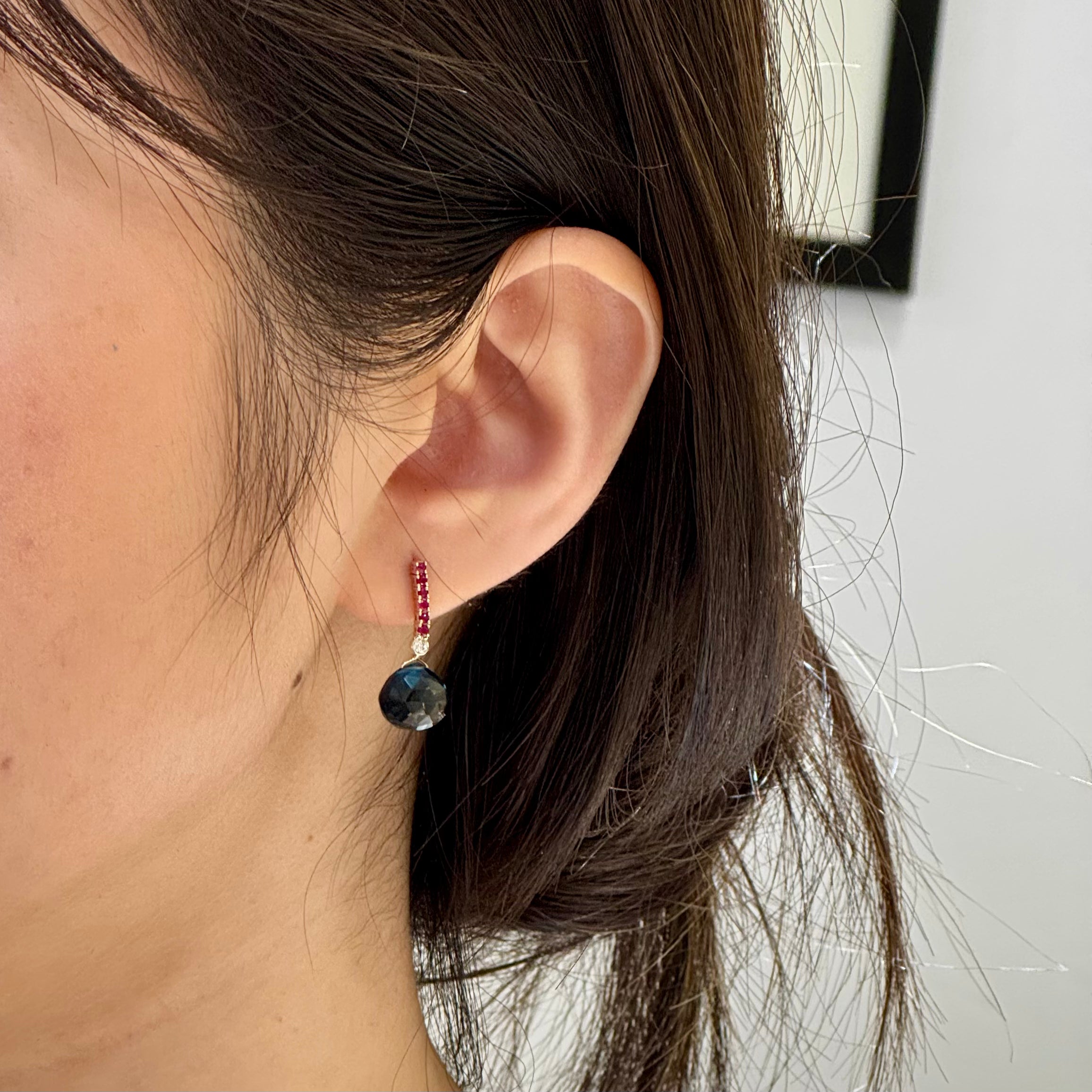 Ruby Bar London Blue Drop Post Earrings 14K