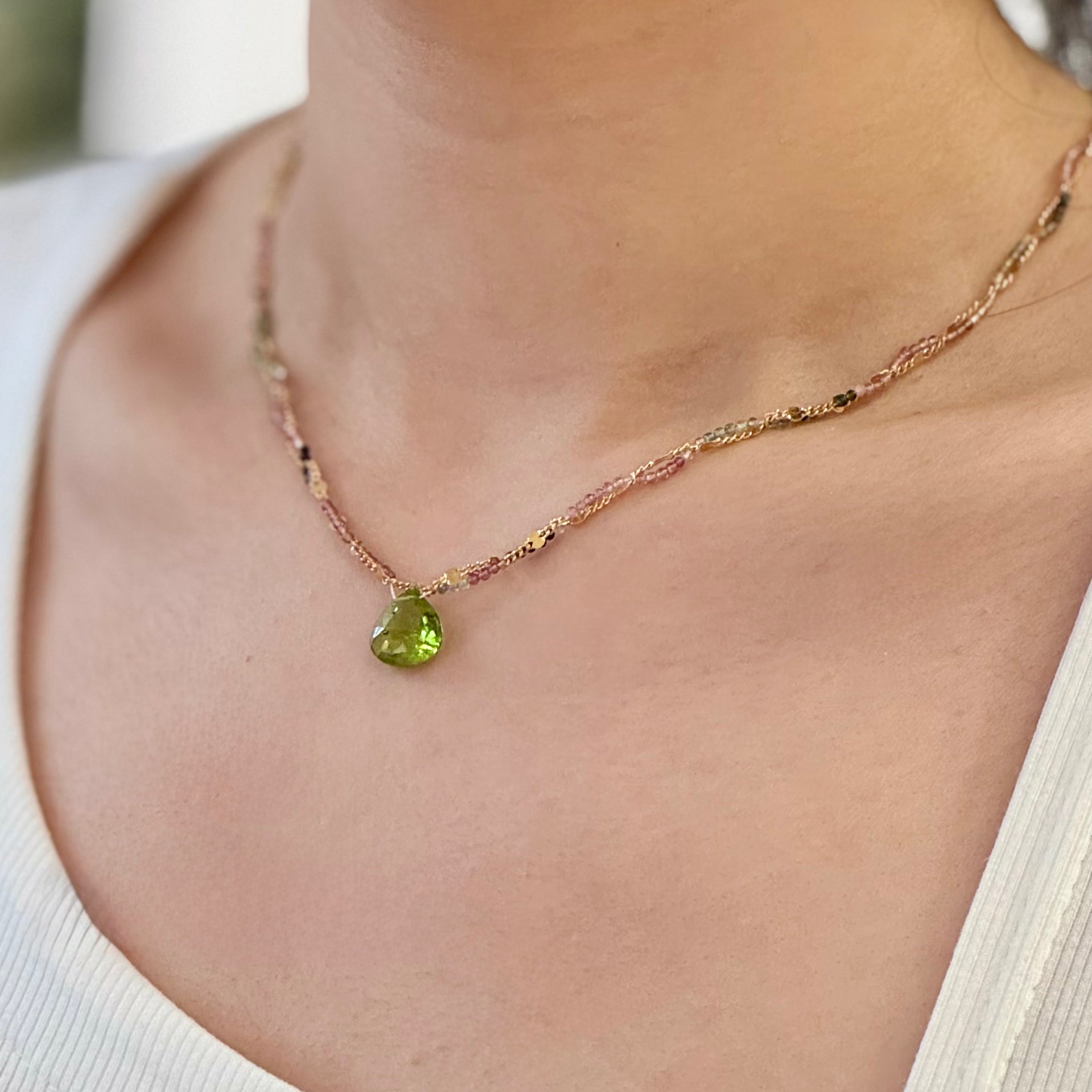 Mini Gem Pendant Twisted Gold Chain Necklace