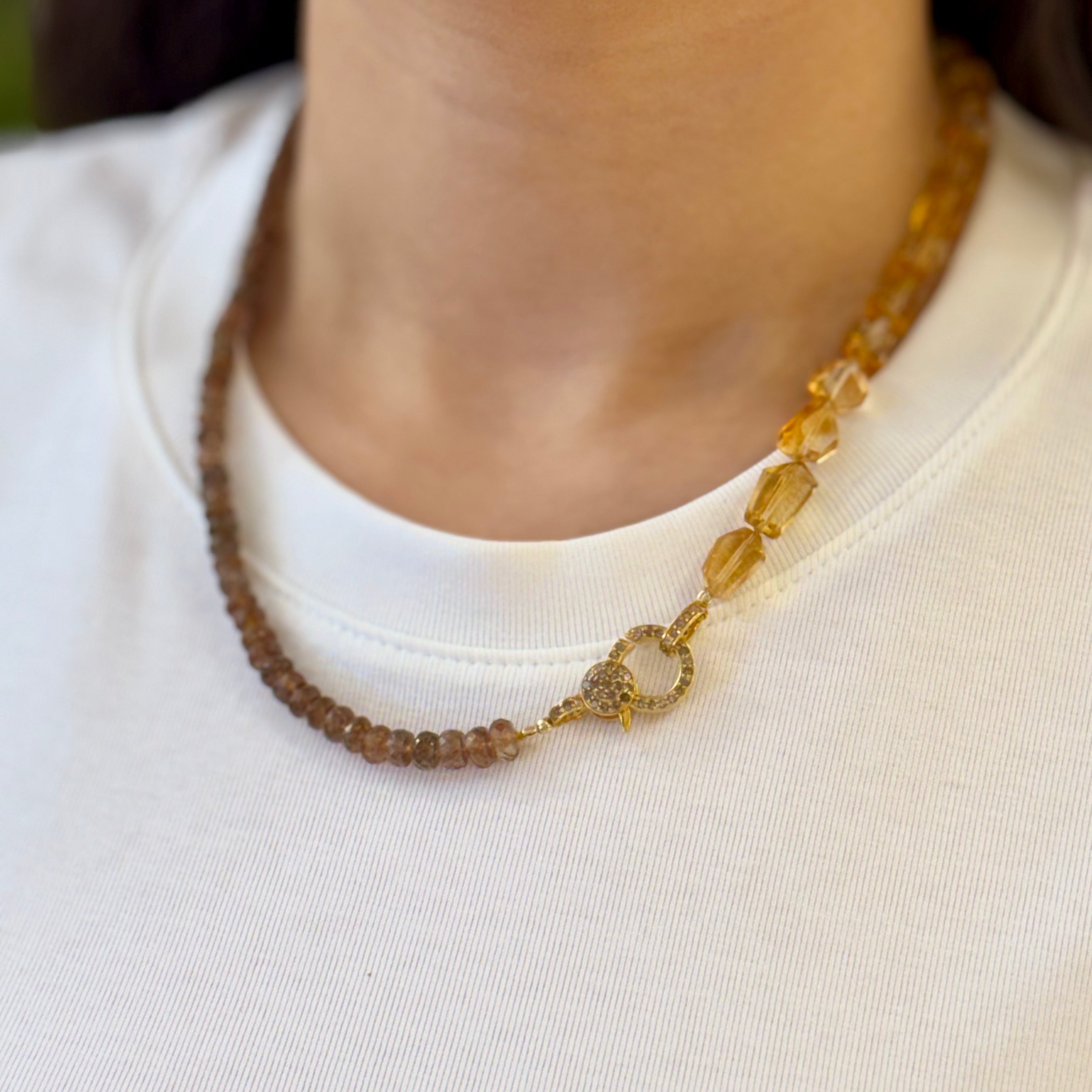 Geometric Citrine Andalusite Diamond Lock Necklace