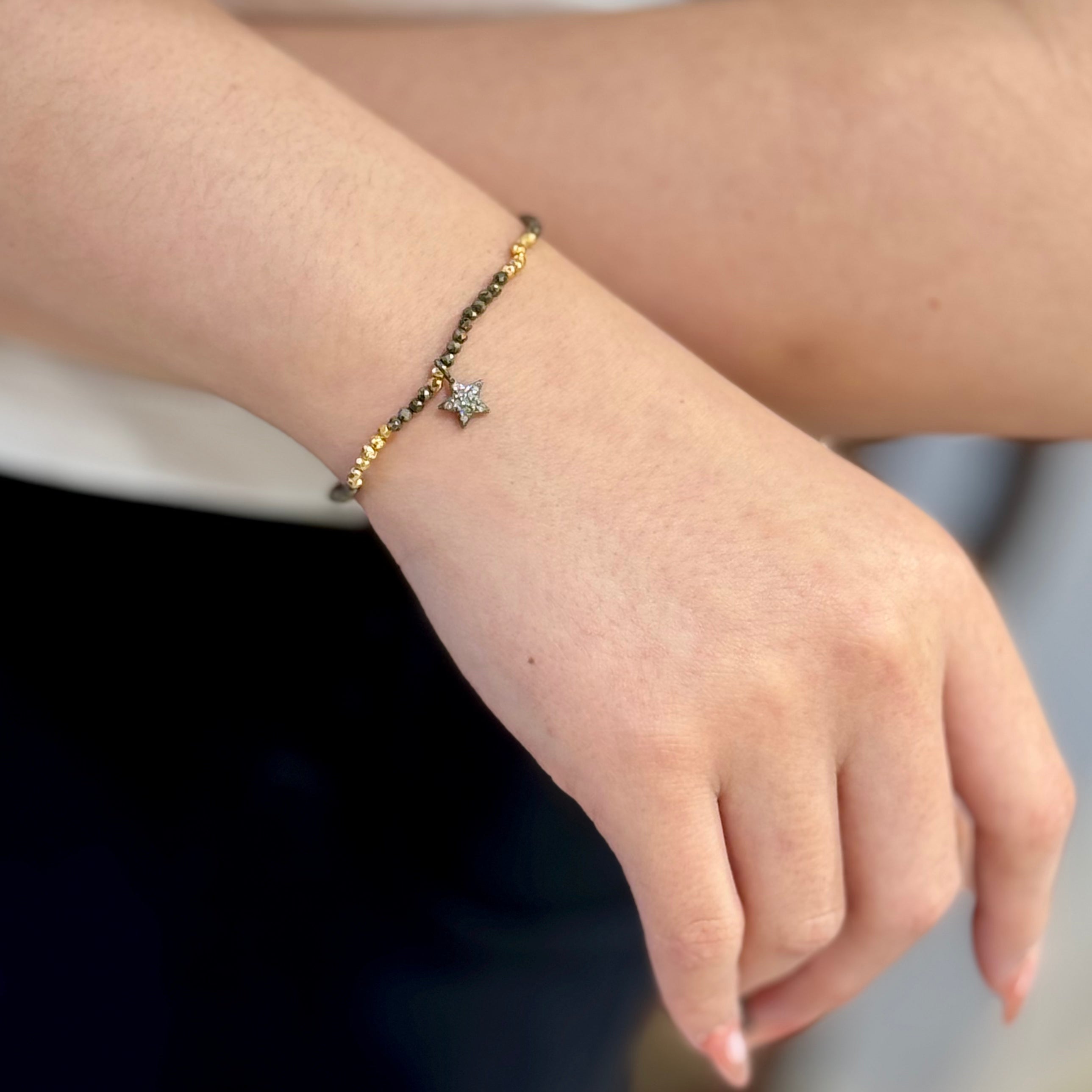 Golden Mixed Pyrite With Charm Stretchy Bracelet