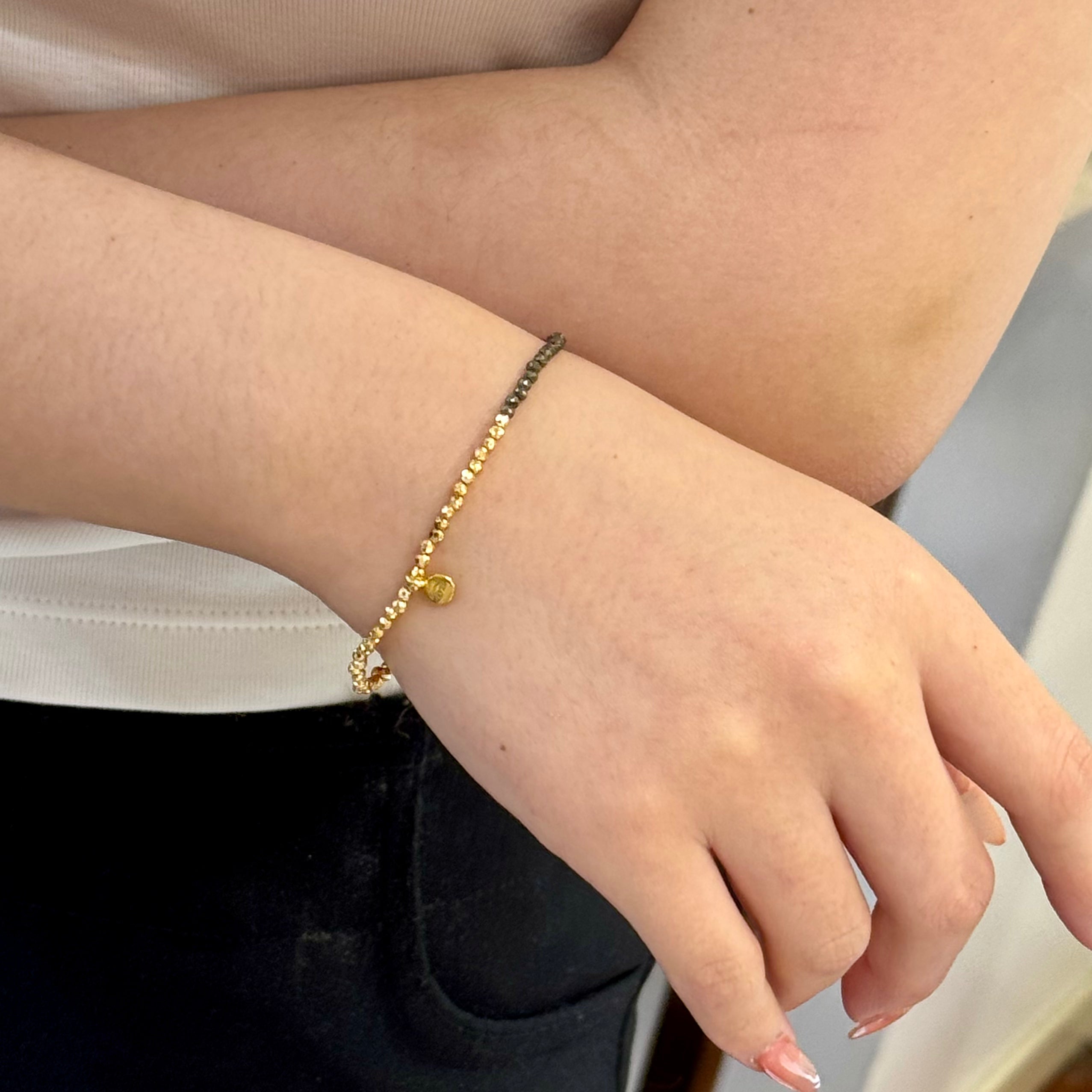 Golden Mixed Pyrite With Charm Stretchy Bracelet