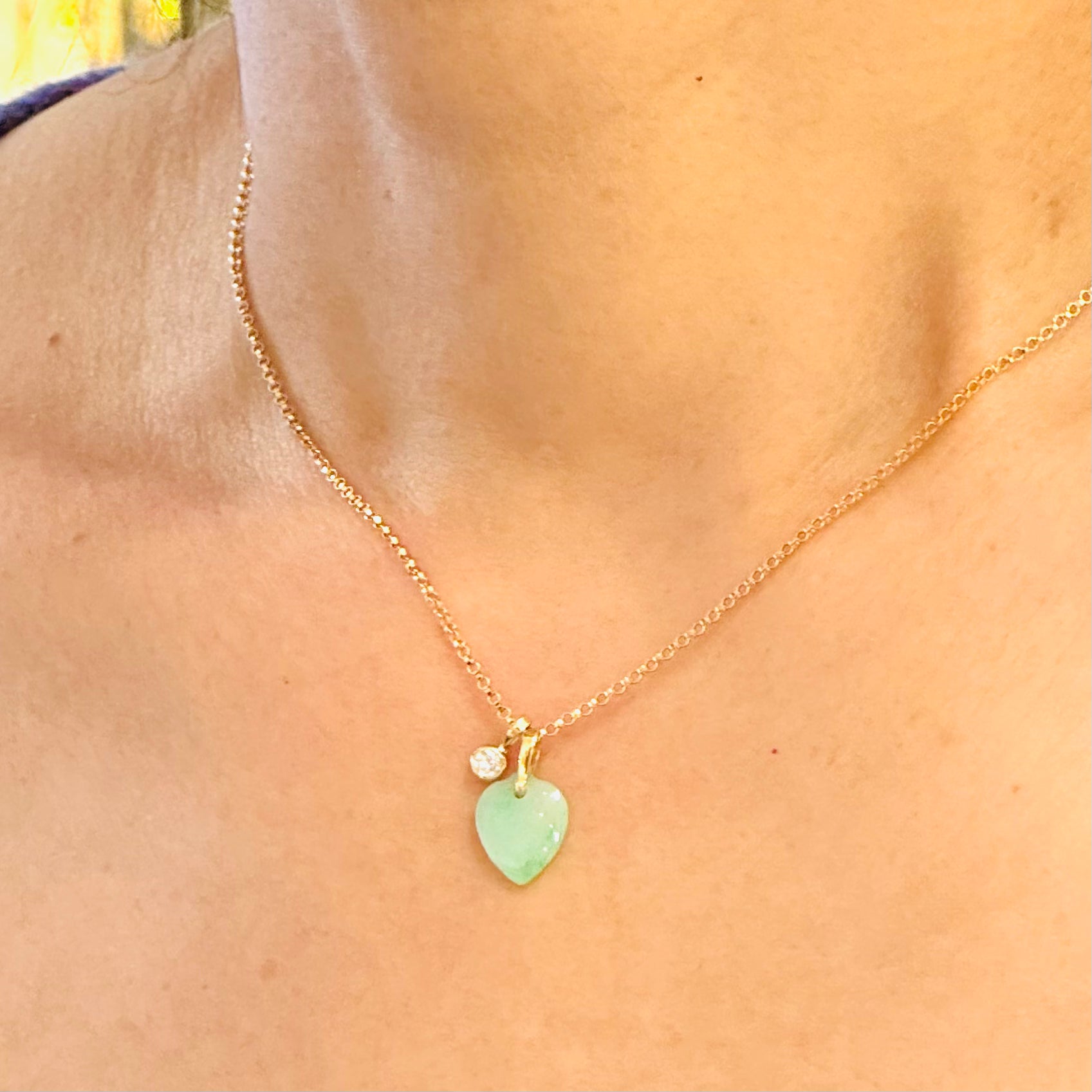 Heart Shape Jade Lab Grown Diamond Necklace 14k