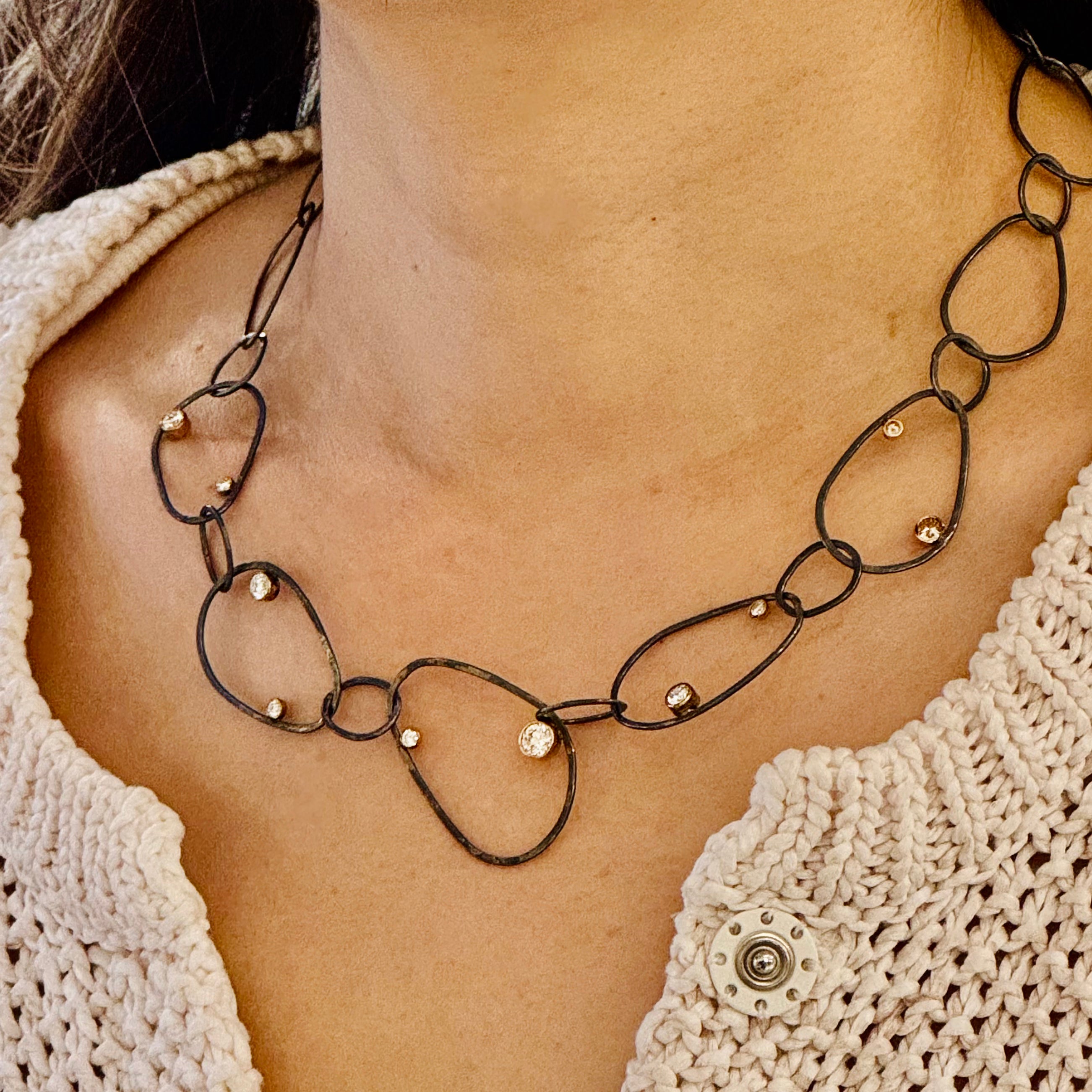 Lab Diamond Oval Link Toggle Necklace