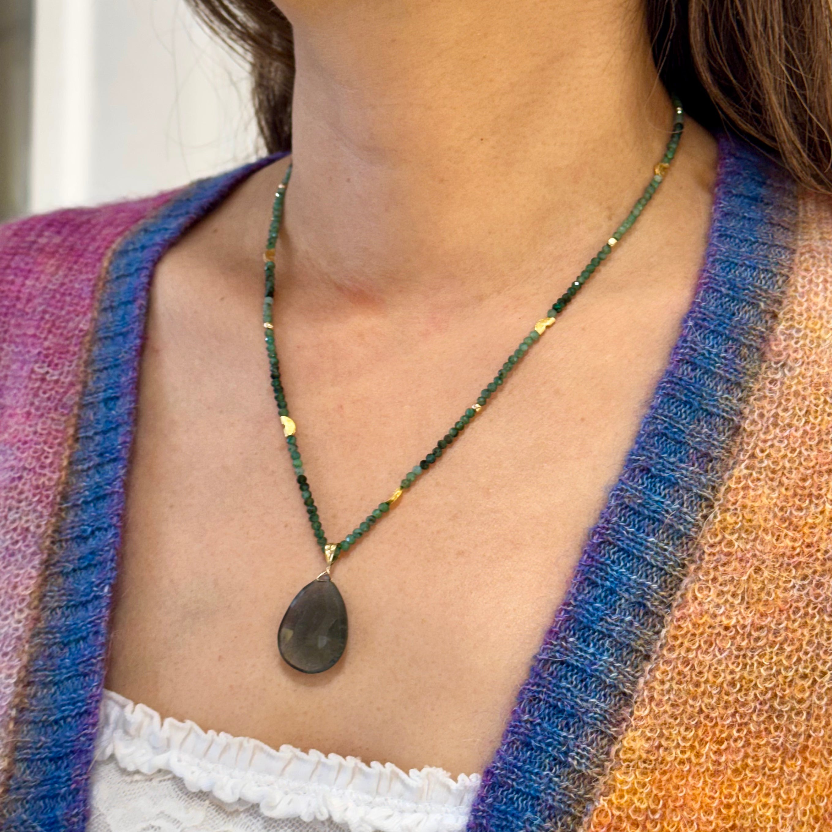 Half Moon Gem With Teardrop Pendant Necklace