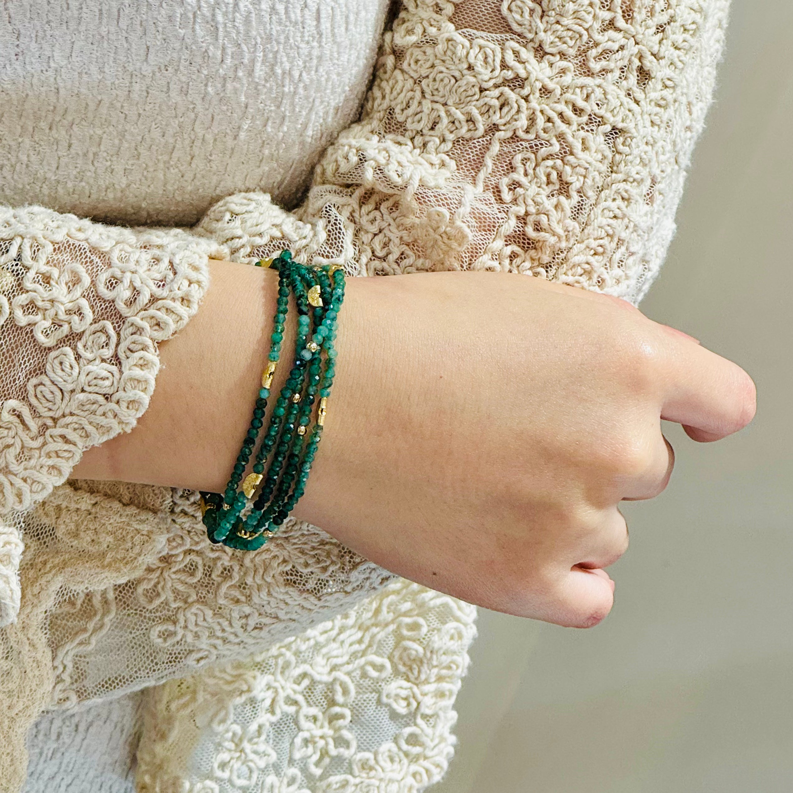 Half Moon Multi-strand Bracelet - Dark Green Emerald