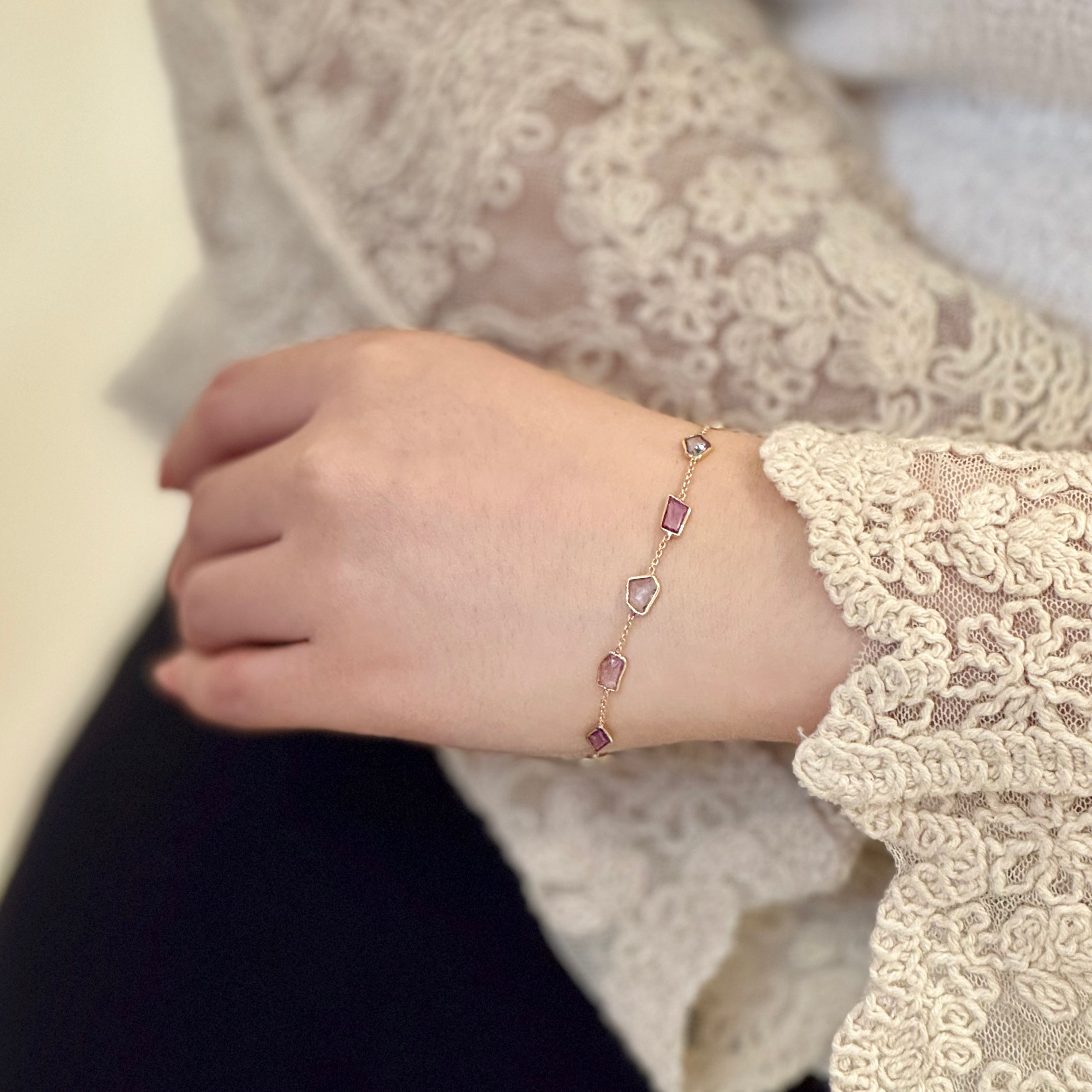 Mandy Multi-color Sapphire Geometric Section Bracelet In 14k