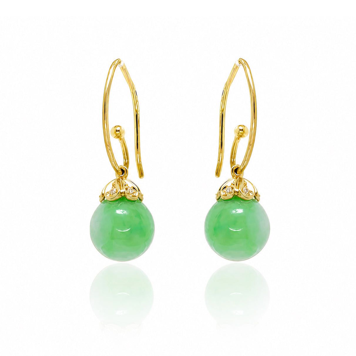 Jade Globe Floral Earrings 14k