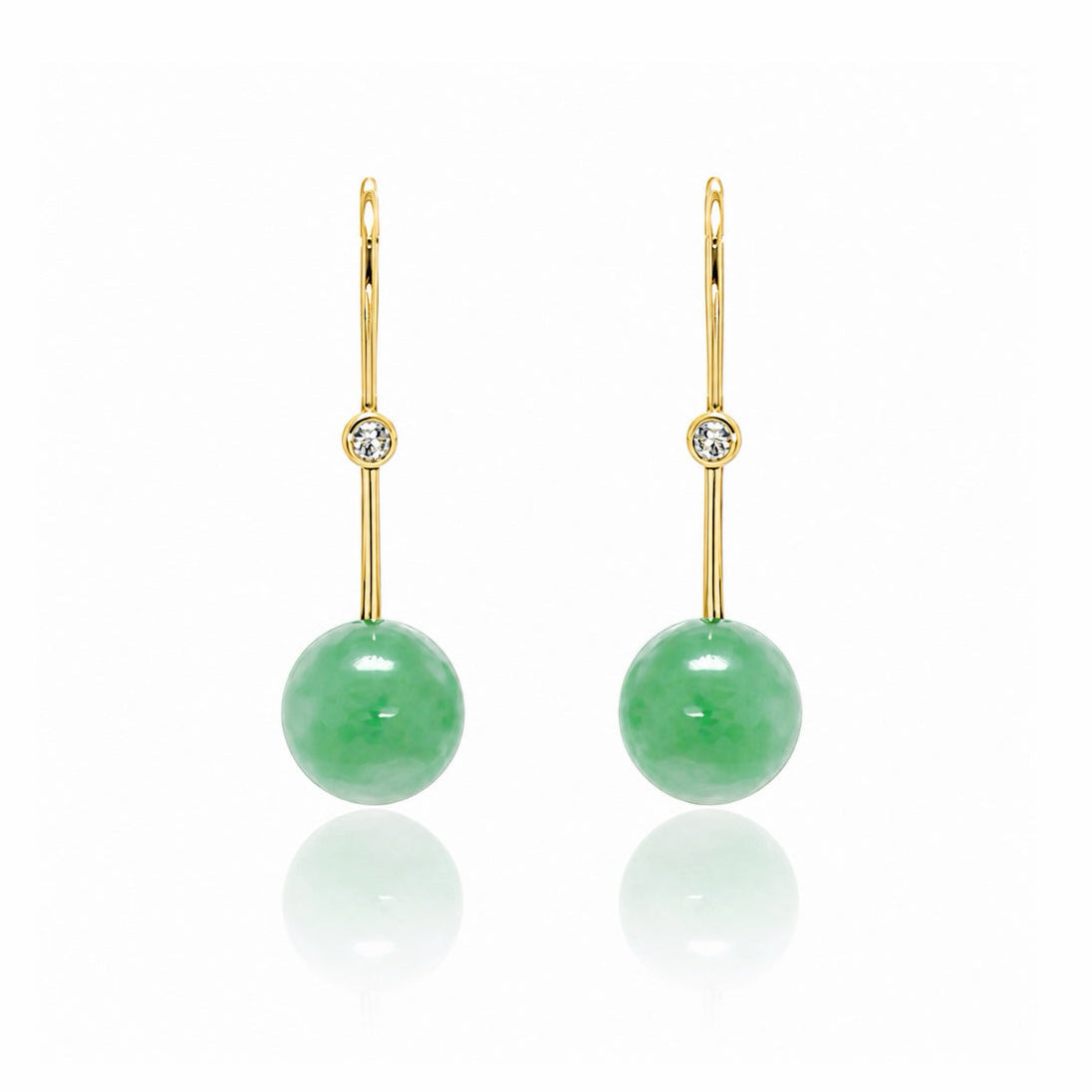 Jade Globe Drop Lab-grown Diamond Elongated Earrings 14k